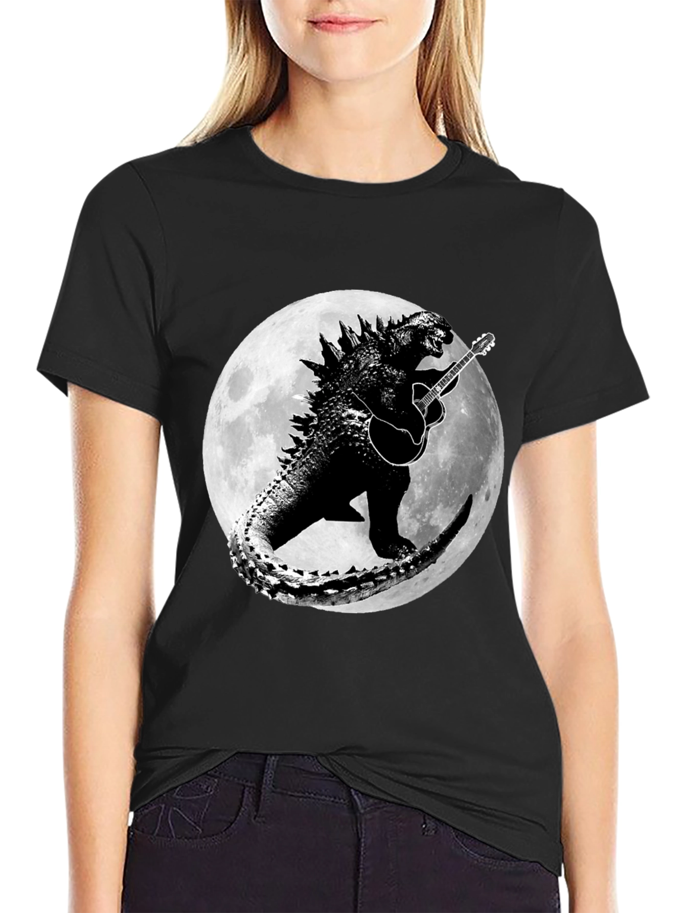 Godzilla Guitar Moon Graphic T-Shirt