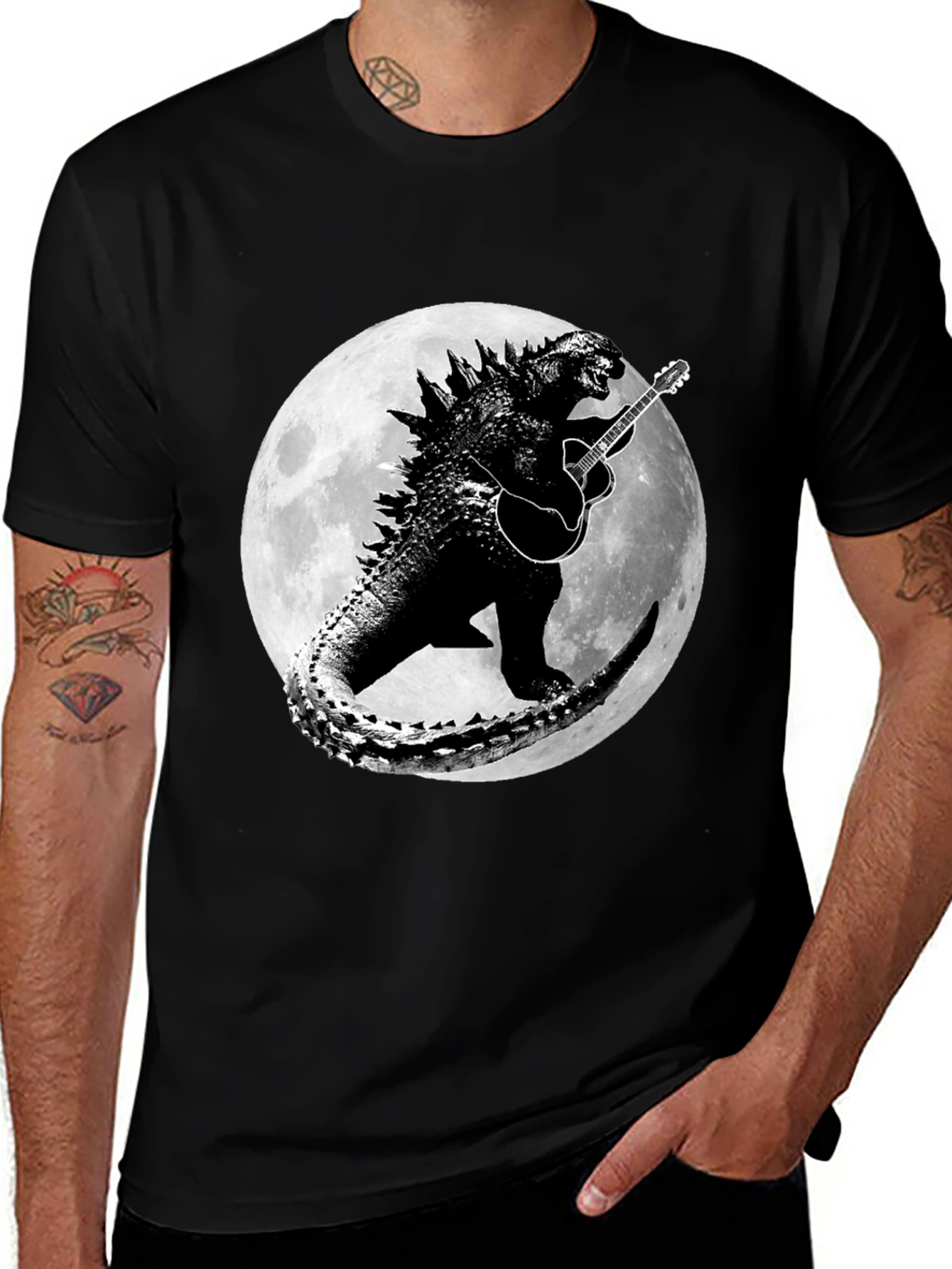 Godzilla Guitar Moon Graphic T-Shirt