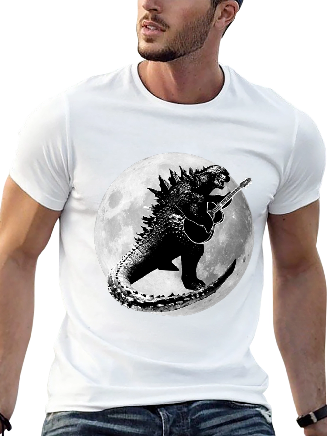 Godzilla Guitar Moon Graphic T-Shirt
