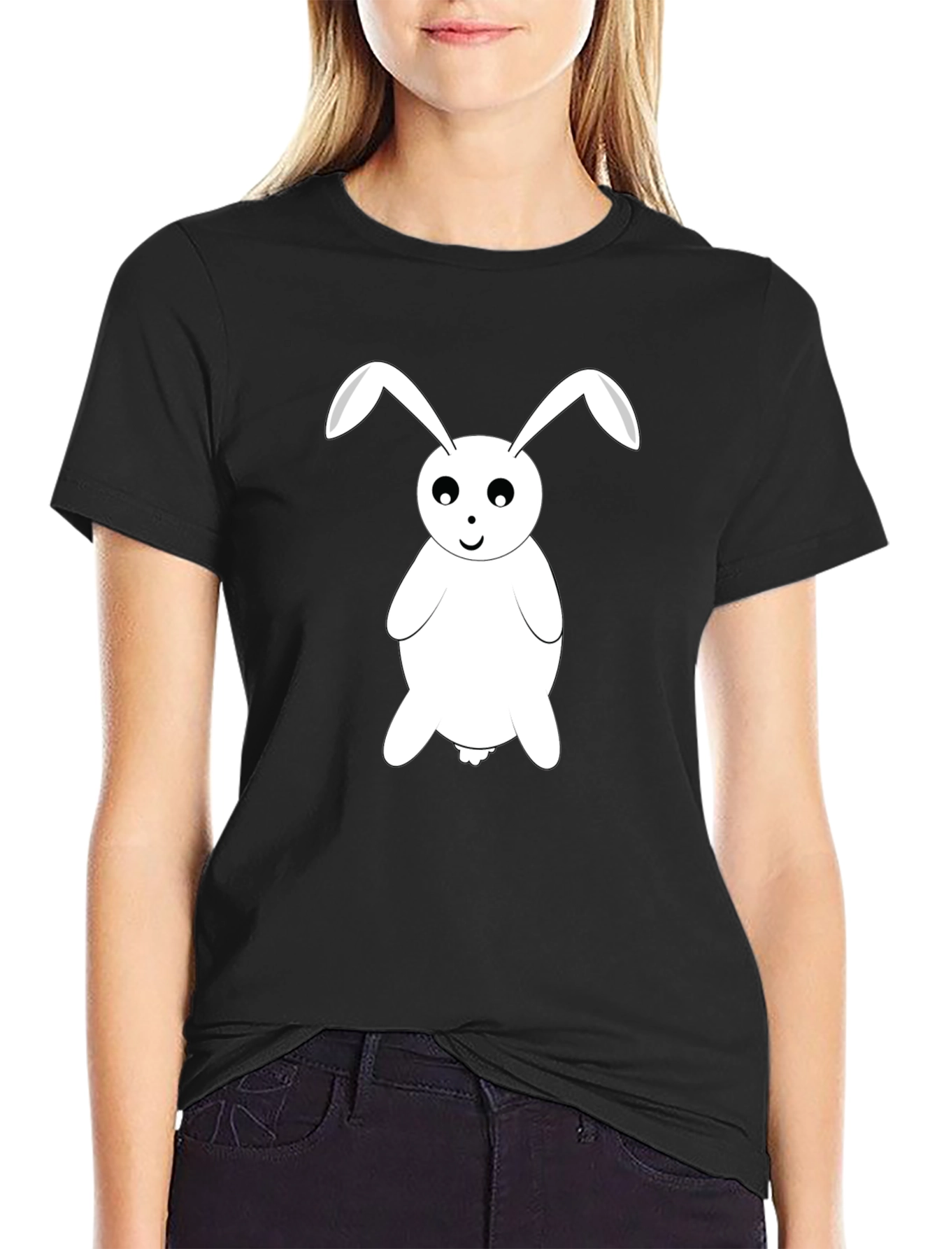 Cute Rabbit Graphic Tee - Black