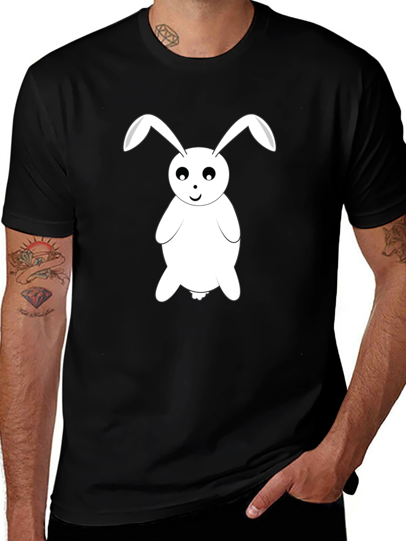 Cute Rabbit Graphic Tee - Black