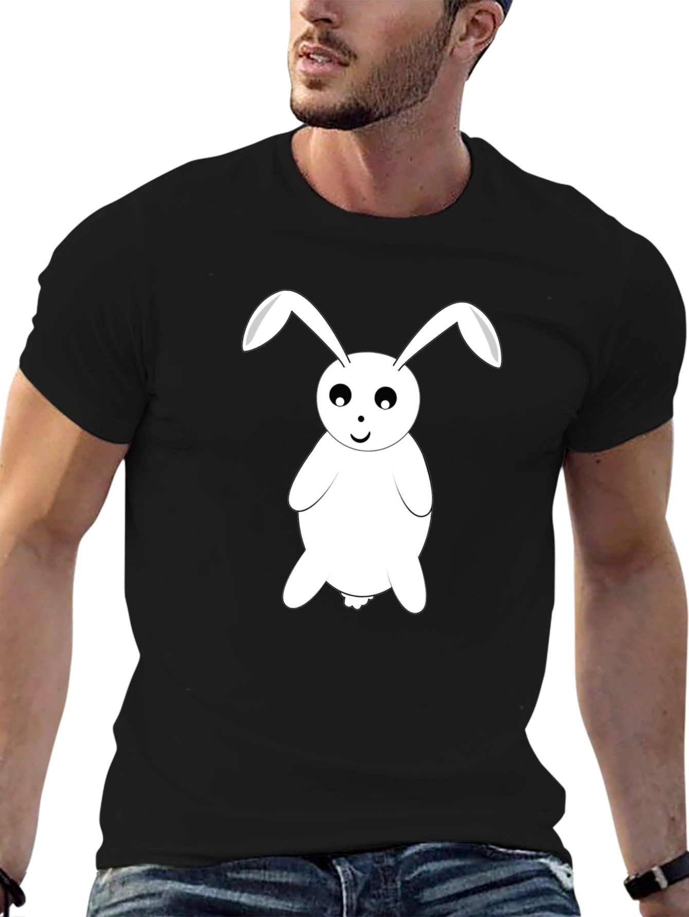 Cute Rabbit Graphic Tee - Black