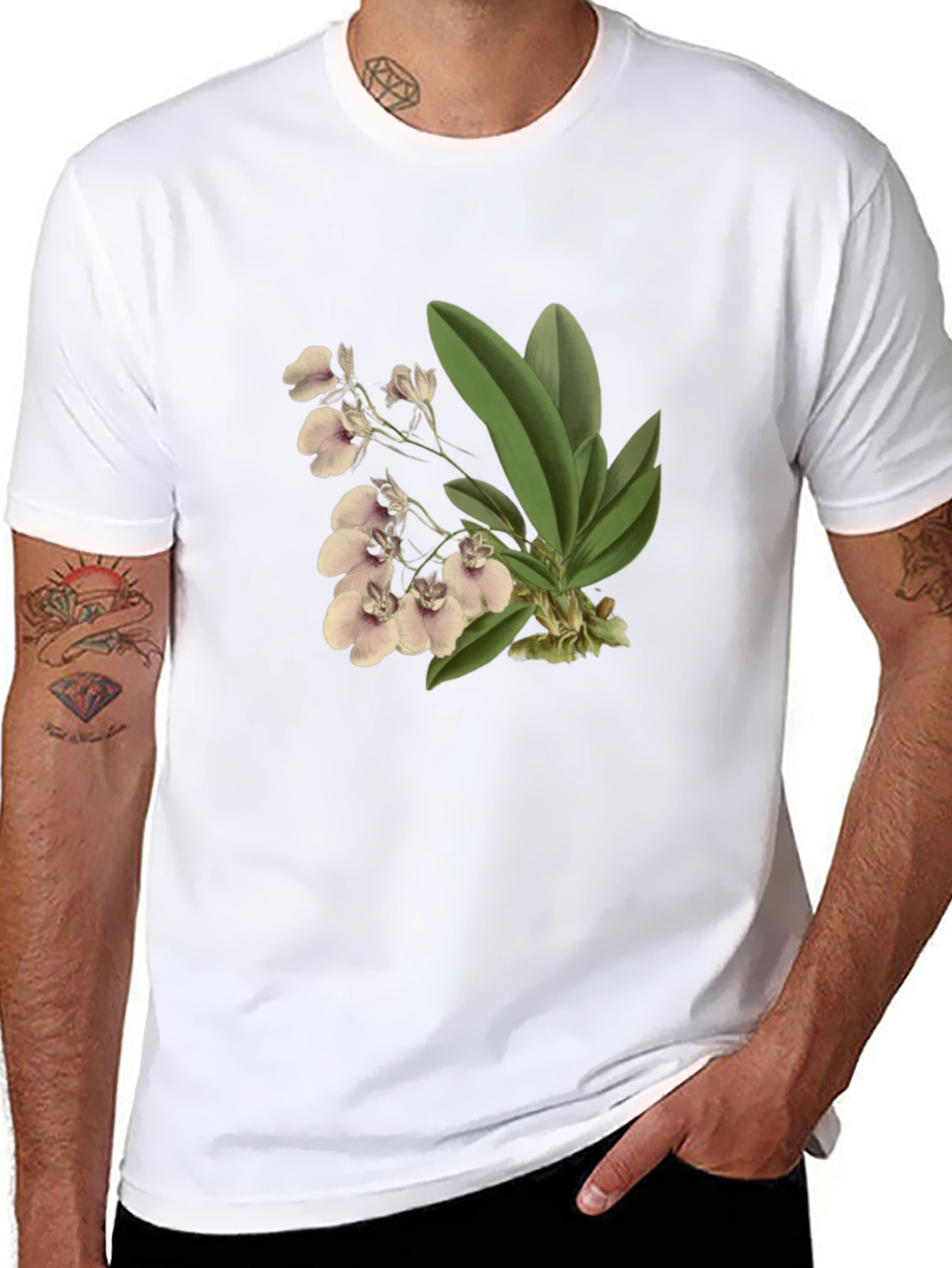 Floral Orchid Graphic Black T-Shirt