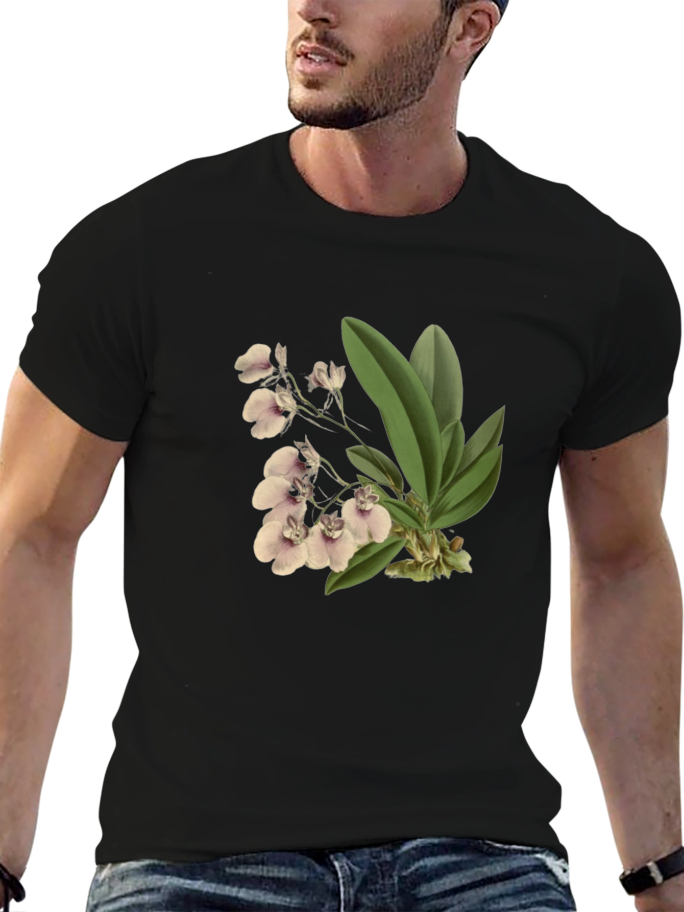 Floral Orchid Graphic Black T-Shirt