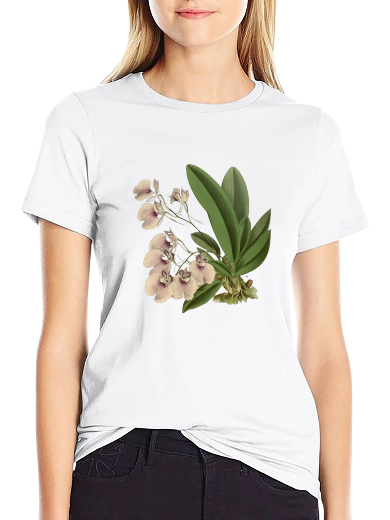 Floral Orchid Graphic Black T-Shirt