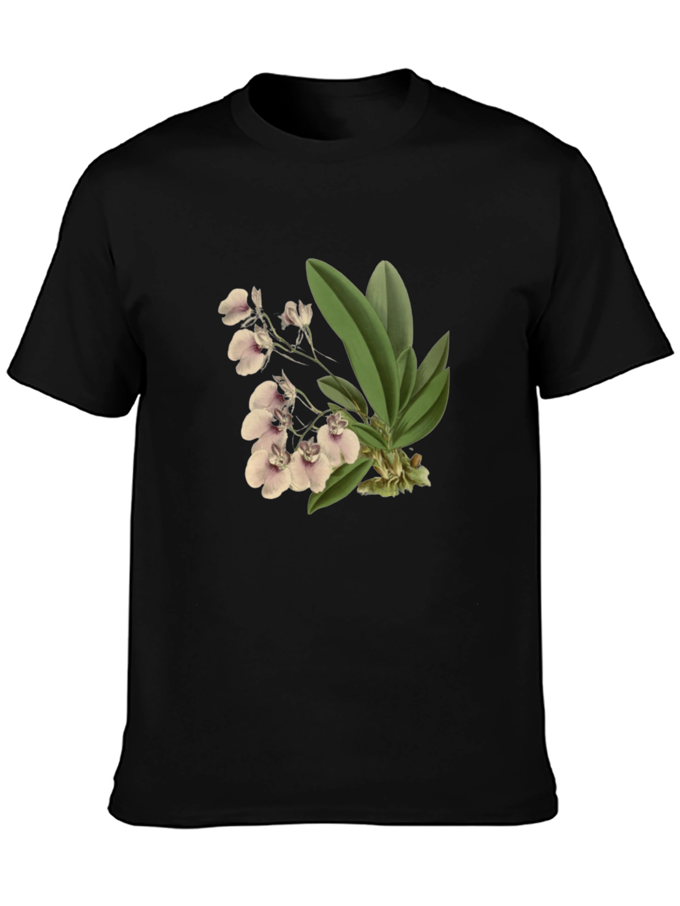 Floral Orchid Graphic Black T-Shirt