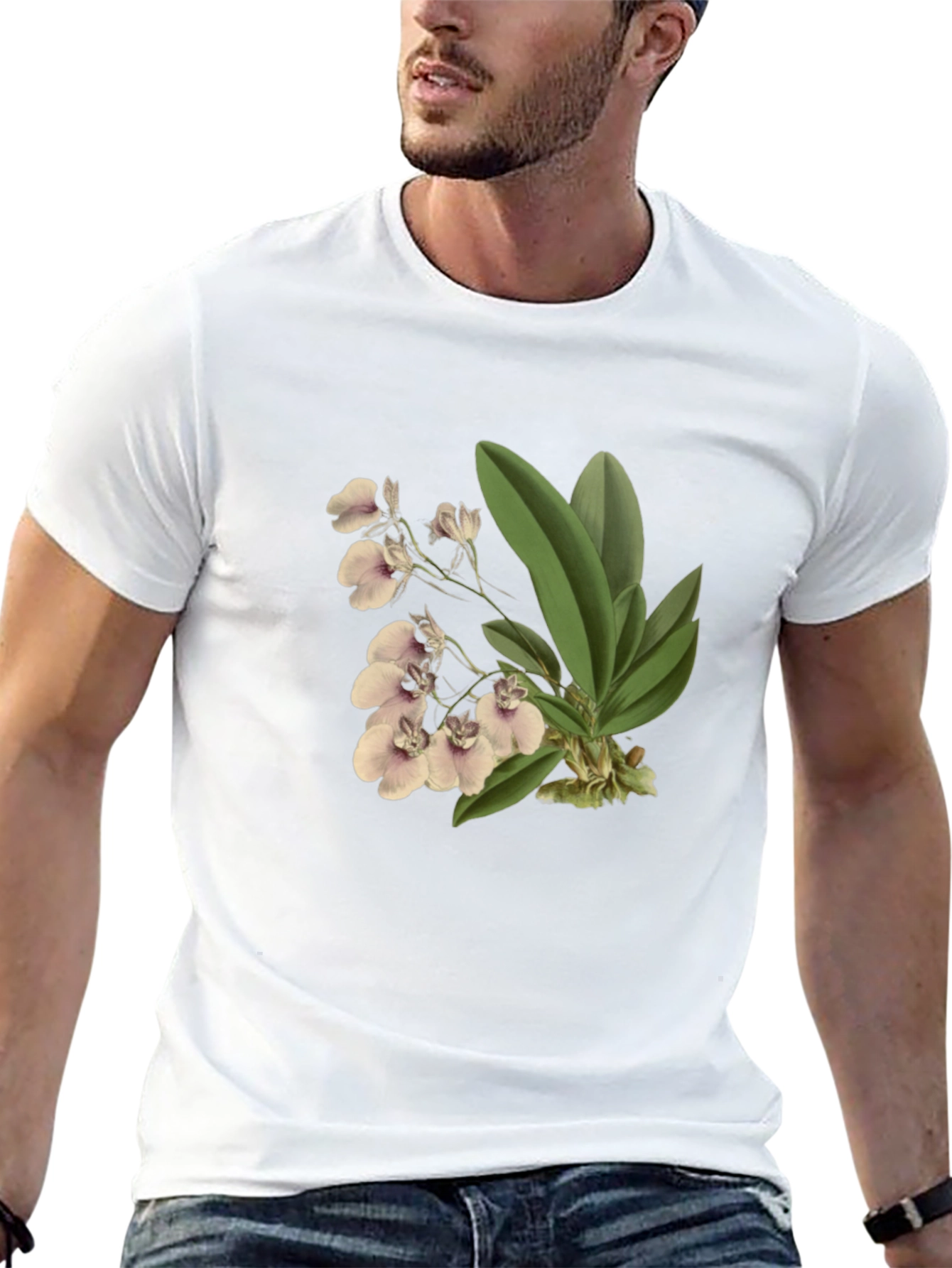 Floral Orchid Graphic Black T-Shirt