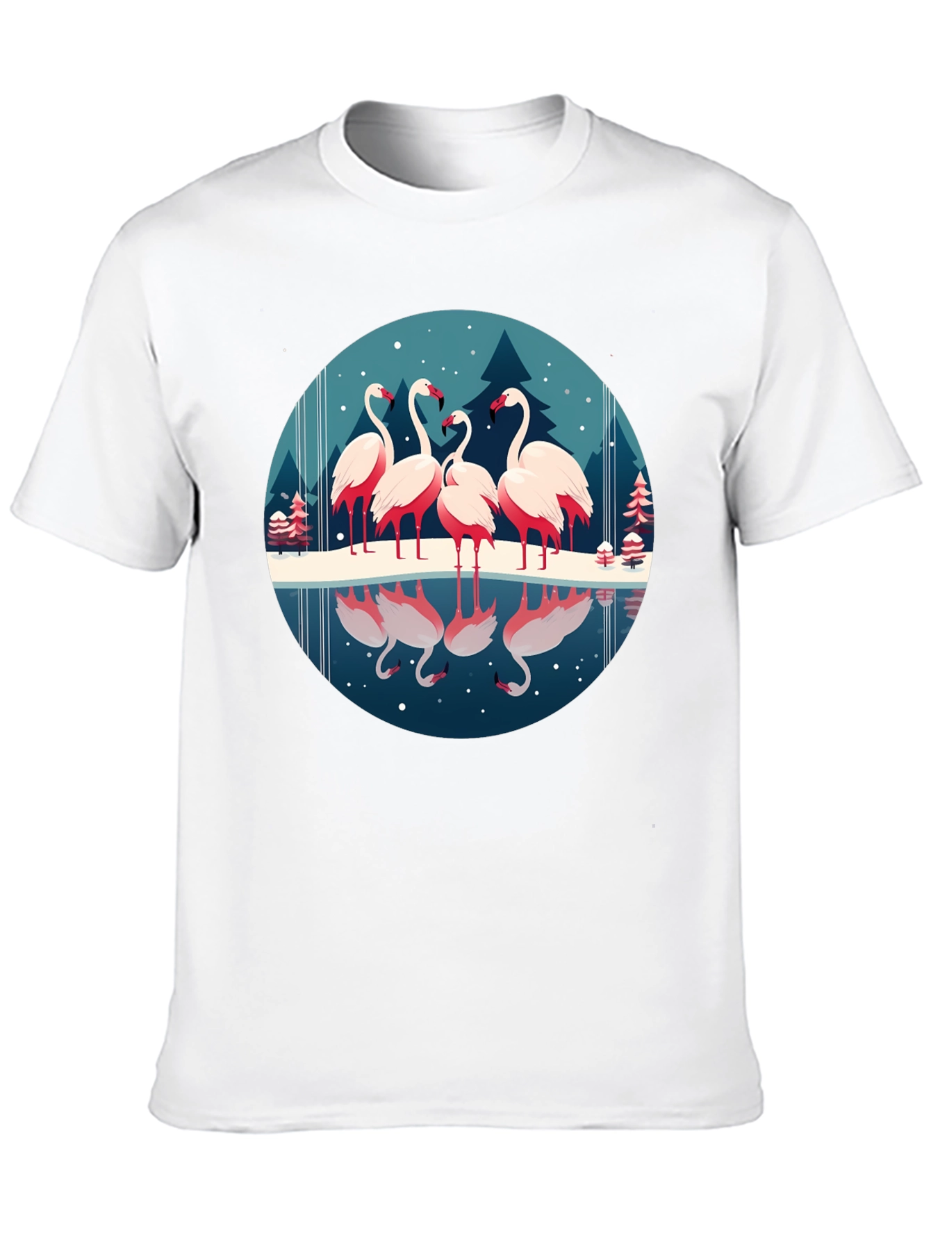 Flamingo Winter Scene Graphic Tee - Soft Black Shirt