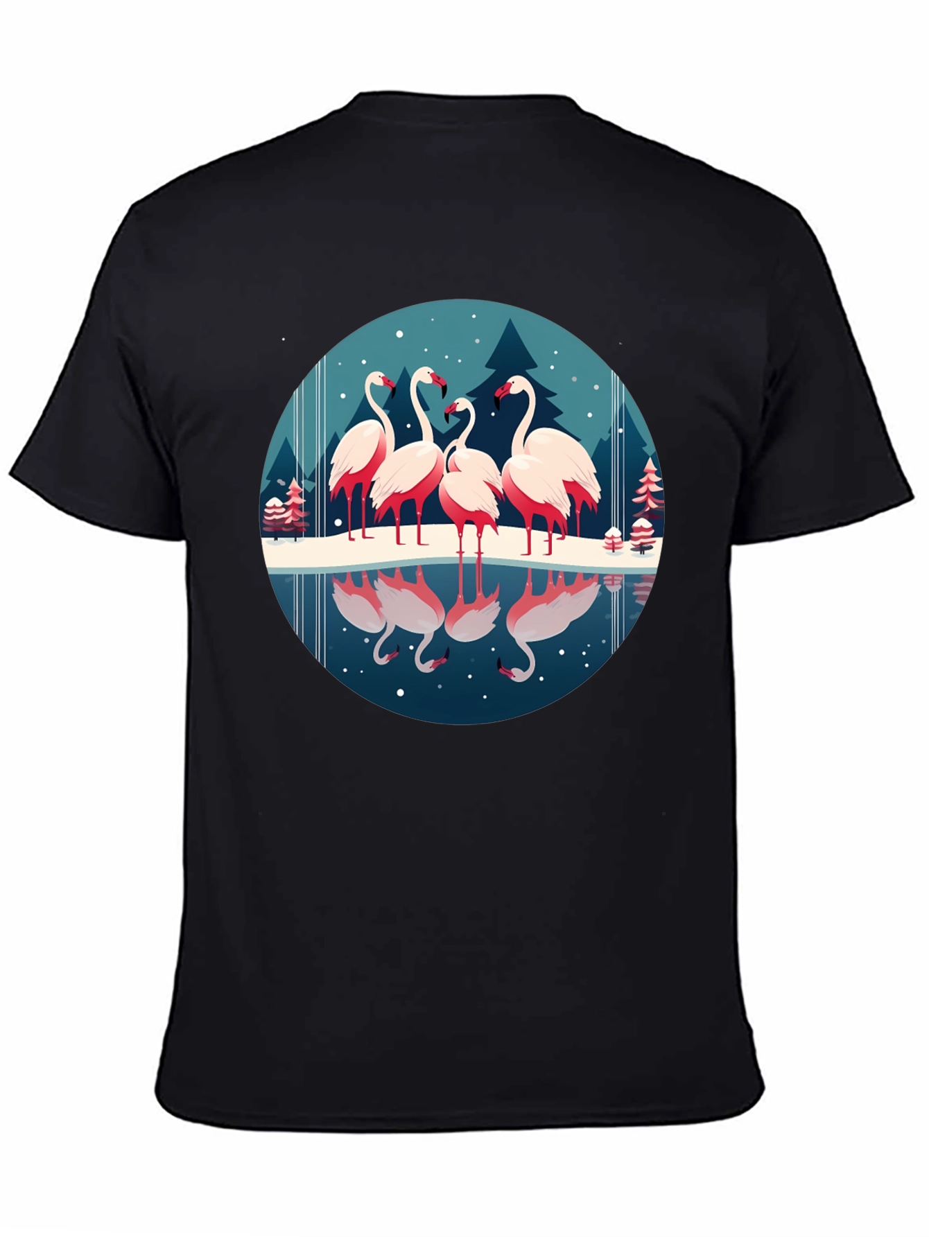 Flamingo Winter Scene Graphic Tee - Soft Black Shirt