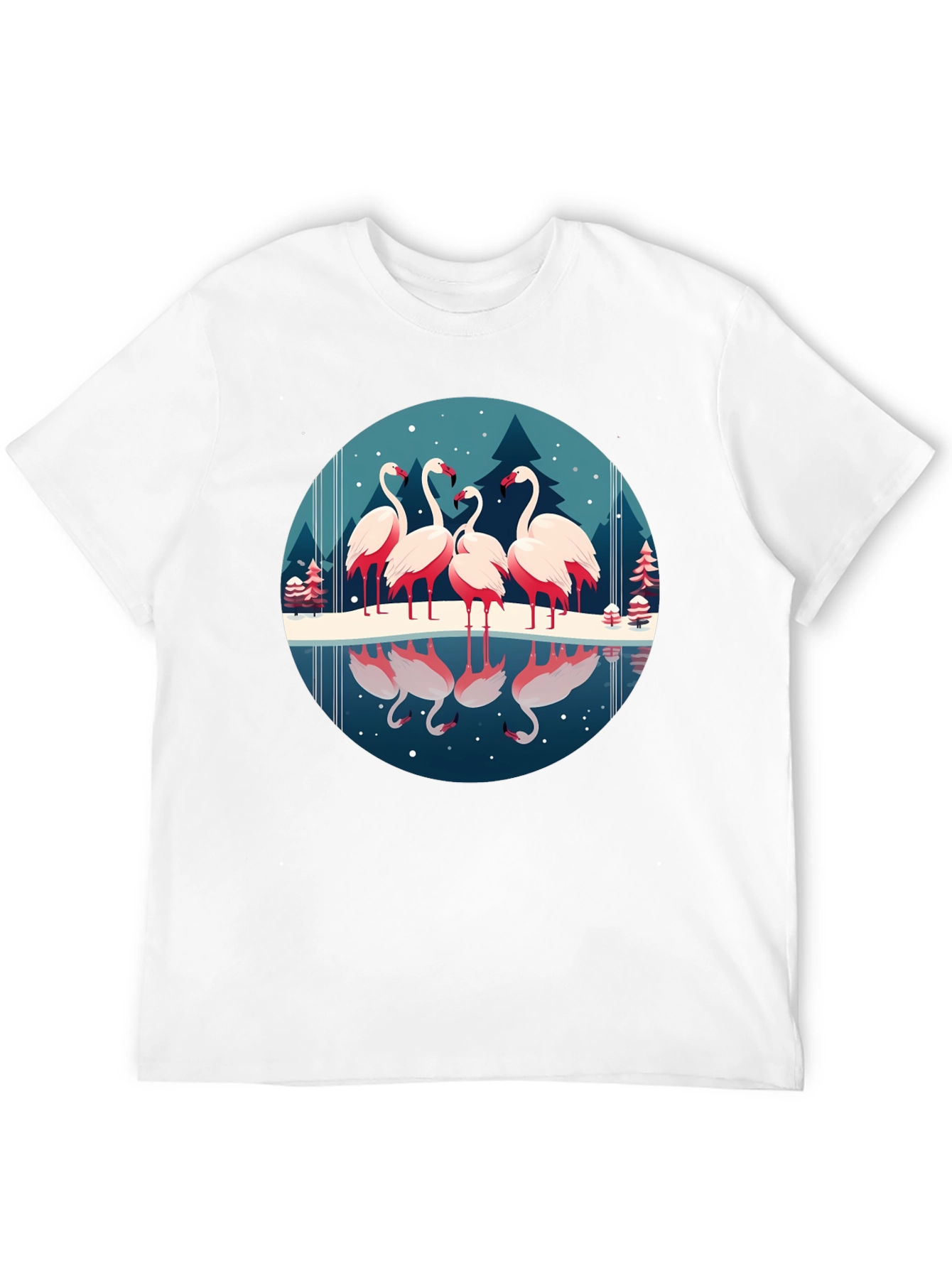 Flamingo Winter Scene Graphic Tee - Soft Black Shirt