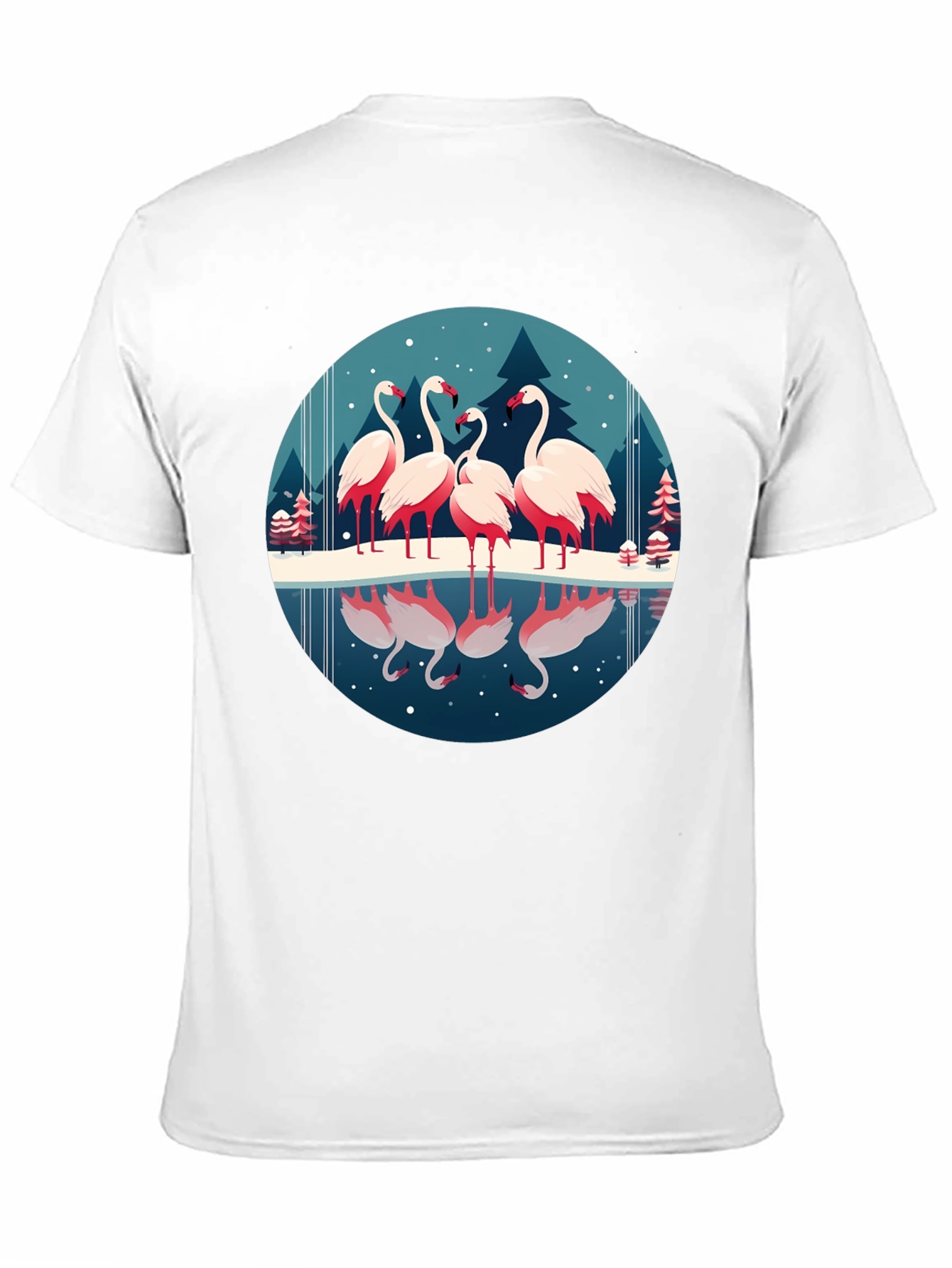Flamingo Winter Scene Graphic Tee - Soft Black Shirt