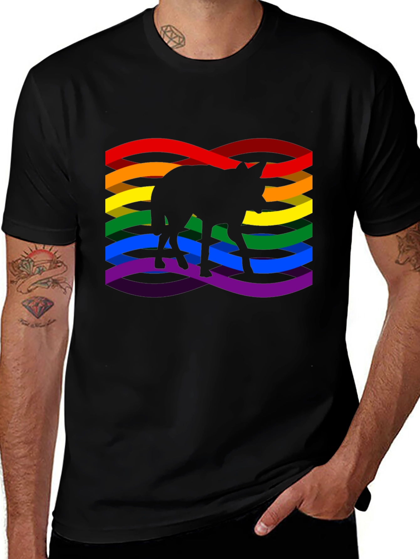 Pride Coyote Graphic T-Shirt - Black Cotton Blend