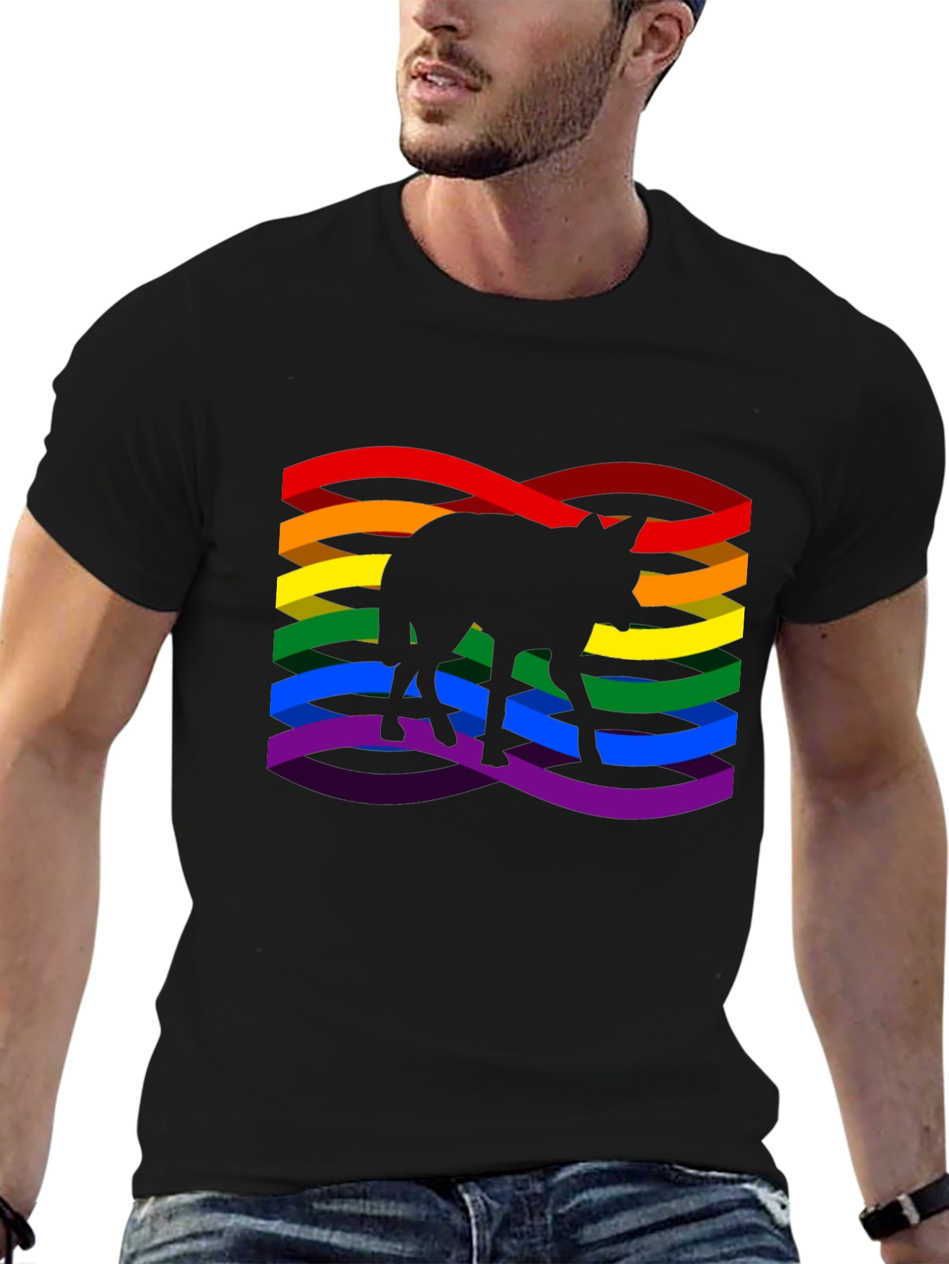 Pride Coyote Graphic T-Shirt - Black Cotton Blend