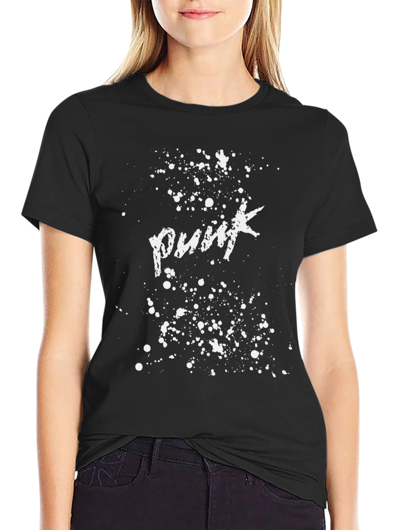 Punk Splatter Print Tee - Black