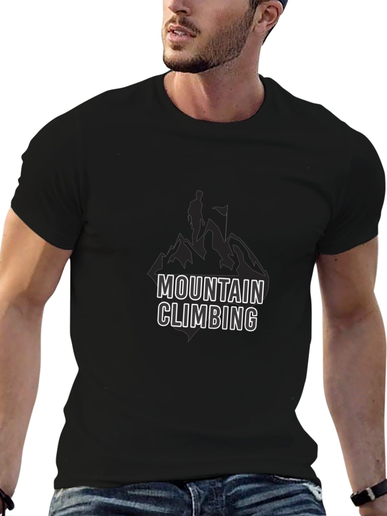Mountain Climbing Graphic Print Mens Black T-Shirt