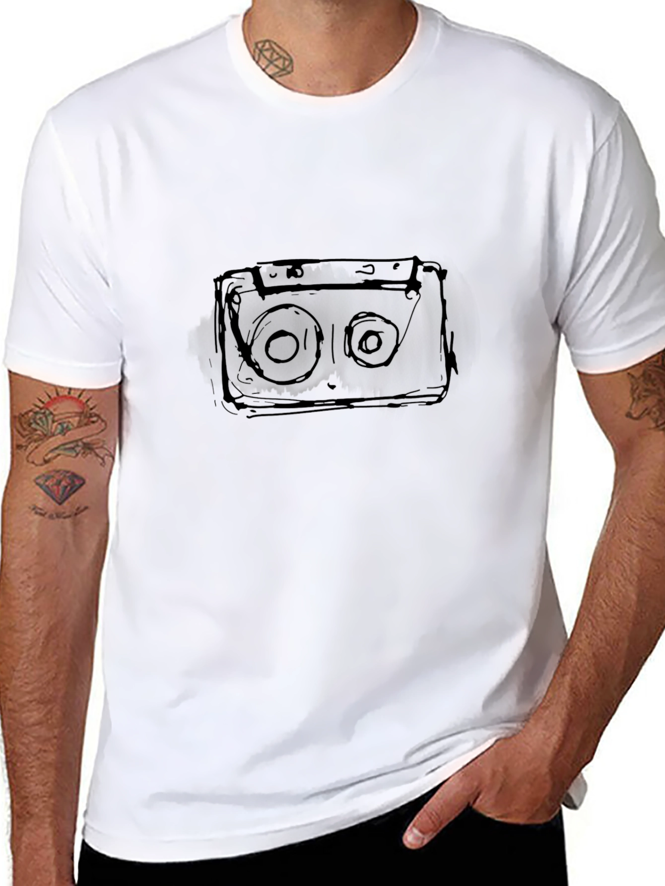 Retro Cassette Tape Graphic T-Shirt - Black