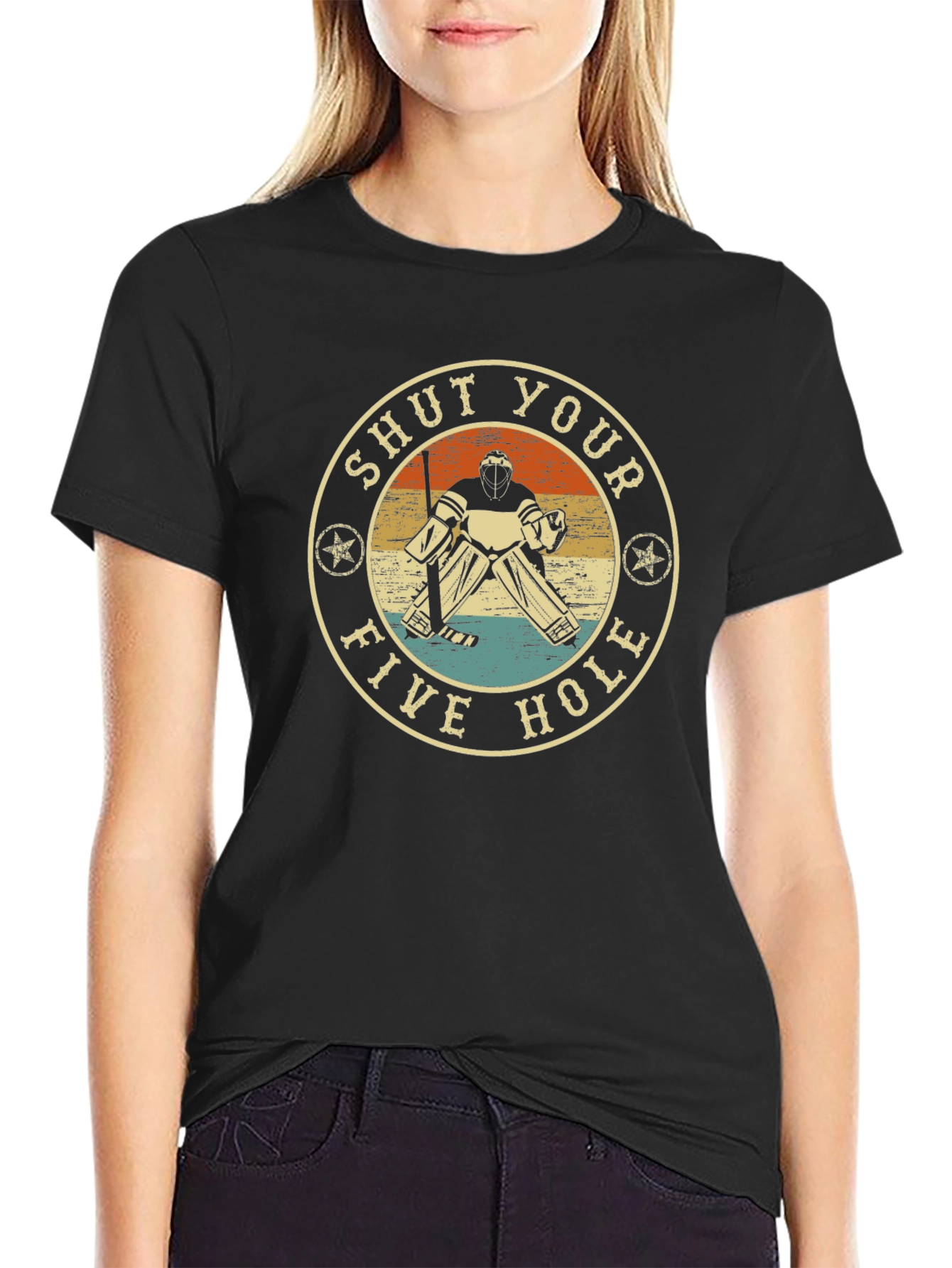 Shut Your Five Hole Hockey Goalie Graphic T-Shirt