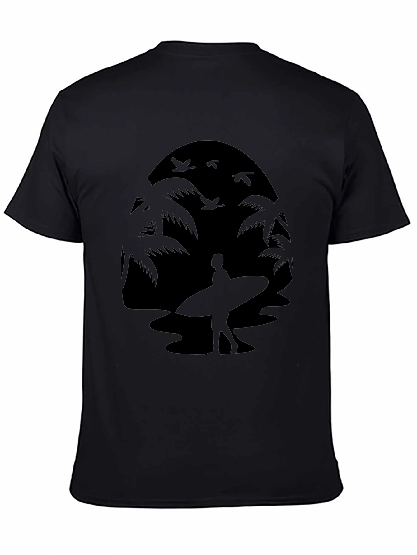 Silhouette Surfer Tee - Palm Tree Beach Design