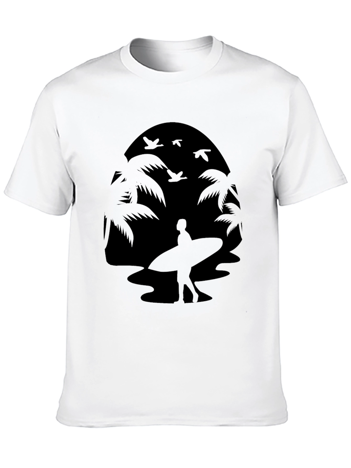 Silhouette Surfer Tee - Palm Tree Beach Design