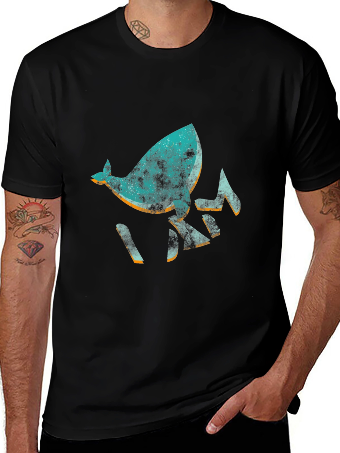 Abstract Whale Graphic Black T-Shirt