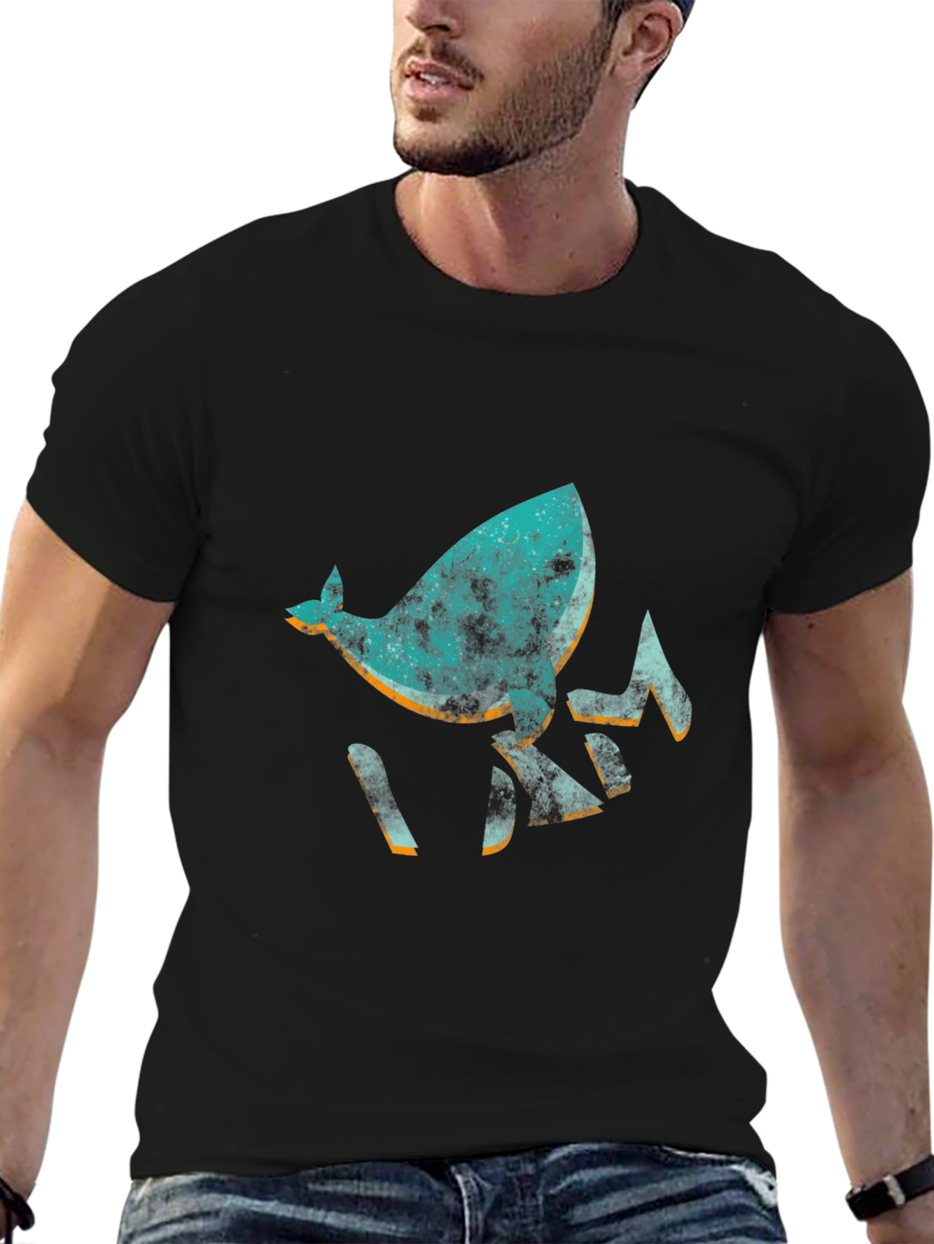 Abstract Whale Graphic Black T-Shirt