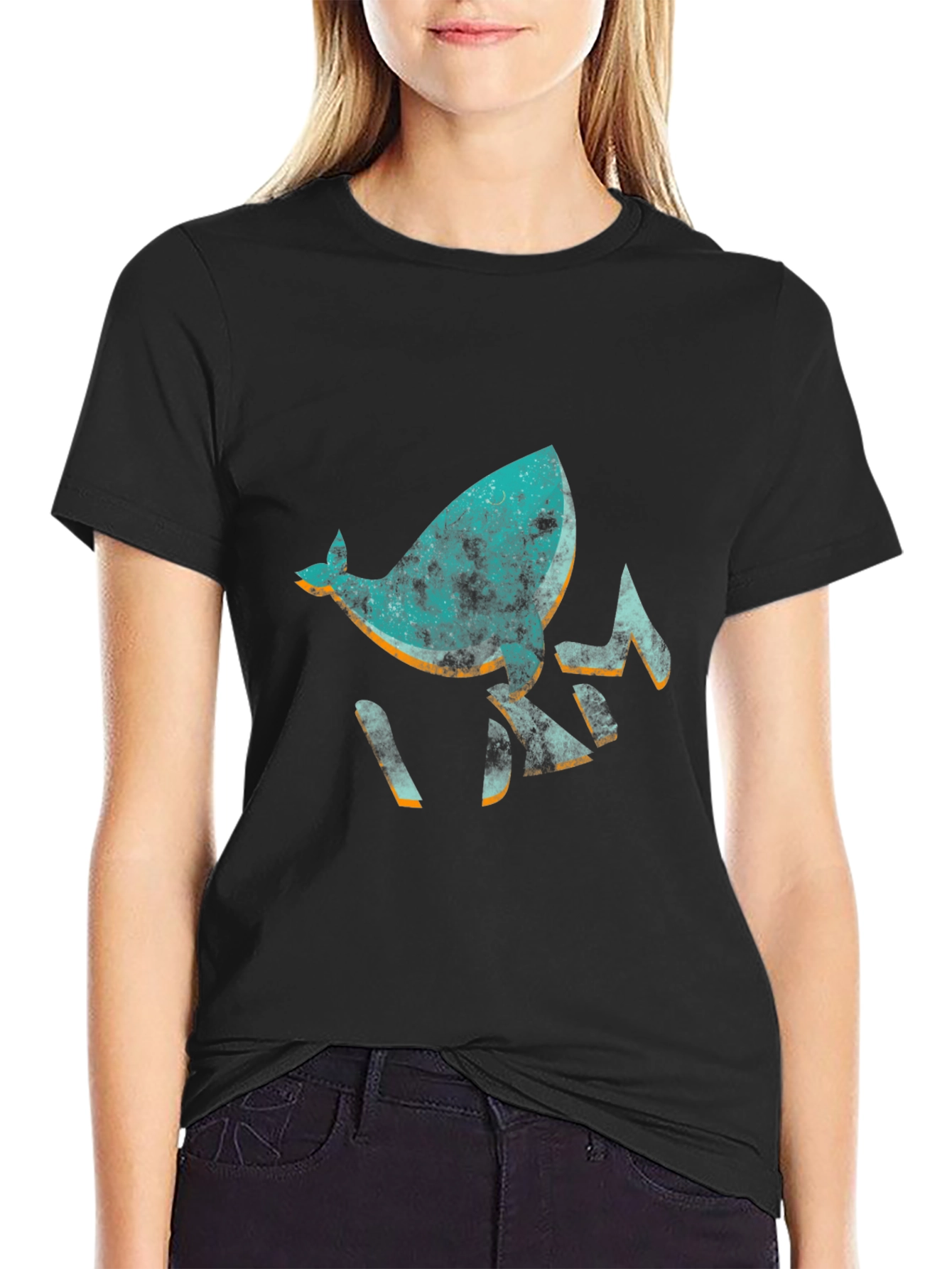 Abstract Whale Graphic Black T-Shirt