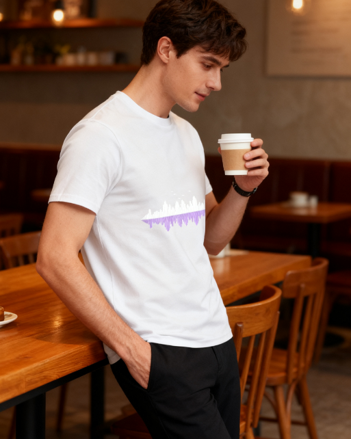 Artistic City Skyline Reflection Graphic T-Shirt - 100% Cotton, Versatile for Multiple Occasions