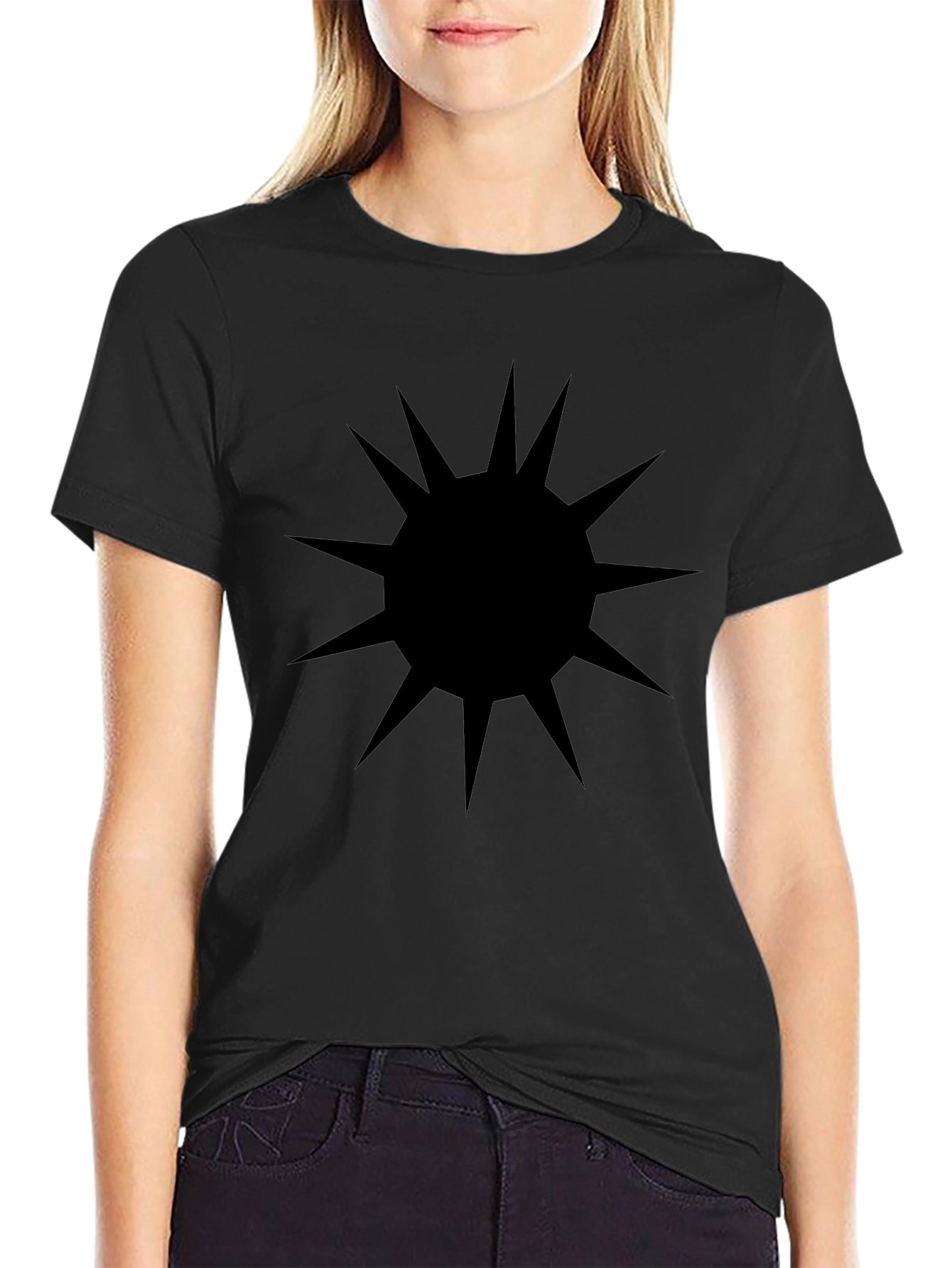 Mens Black T-Shirt with Spiked Sun Graphic