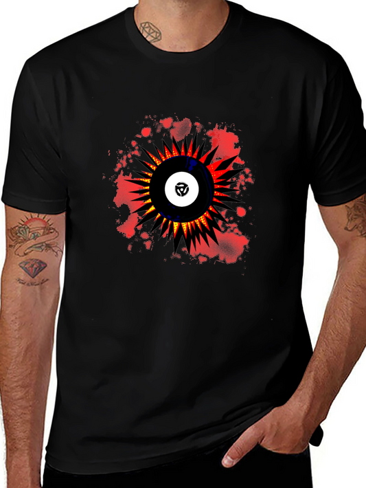 Retro Vinyl Record Graphic Tee - Black