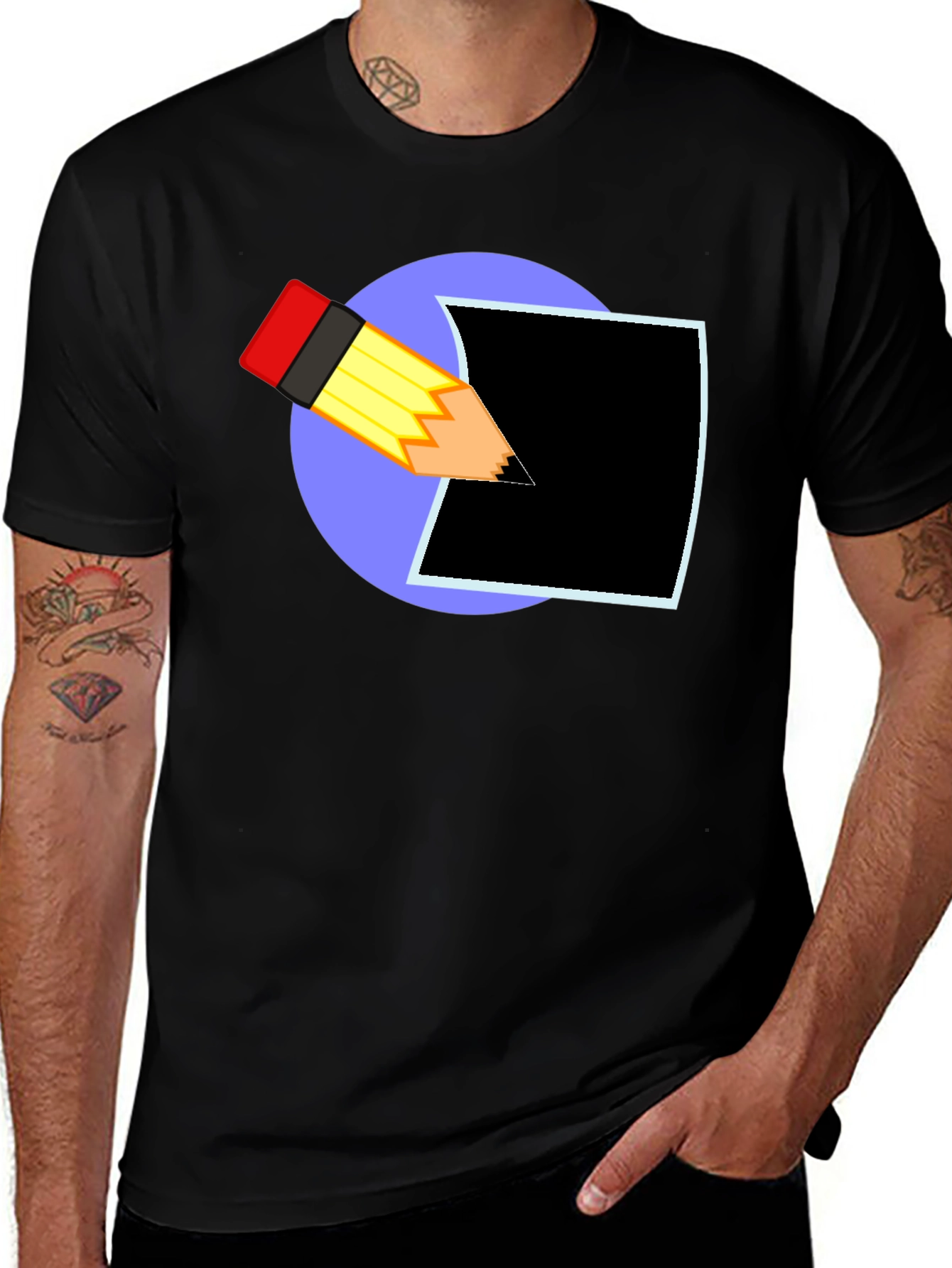 Creative Pencil Design Black T-Shirt