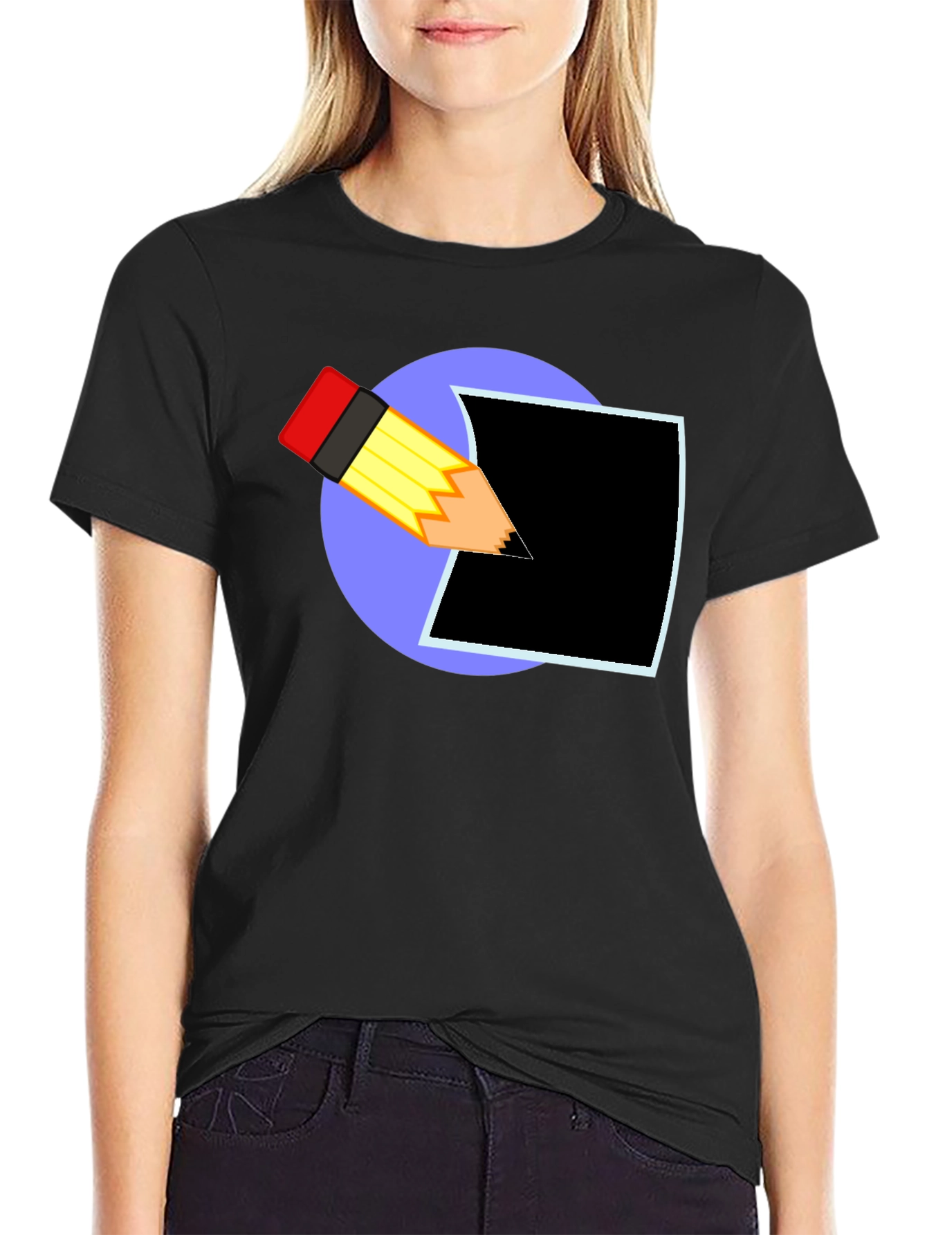 Creative Pencil Design Black T-Shirt
