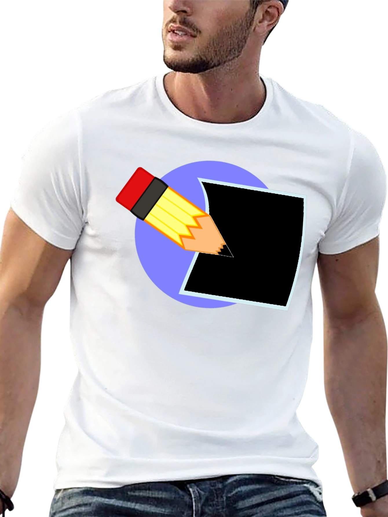 Creative Pencil Design Black T-Shirt