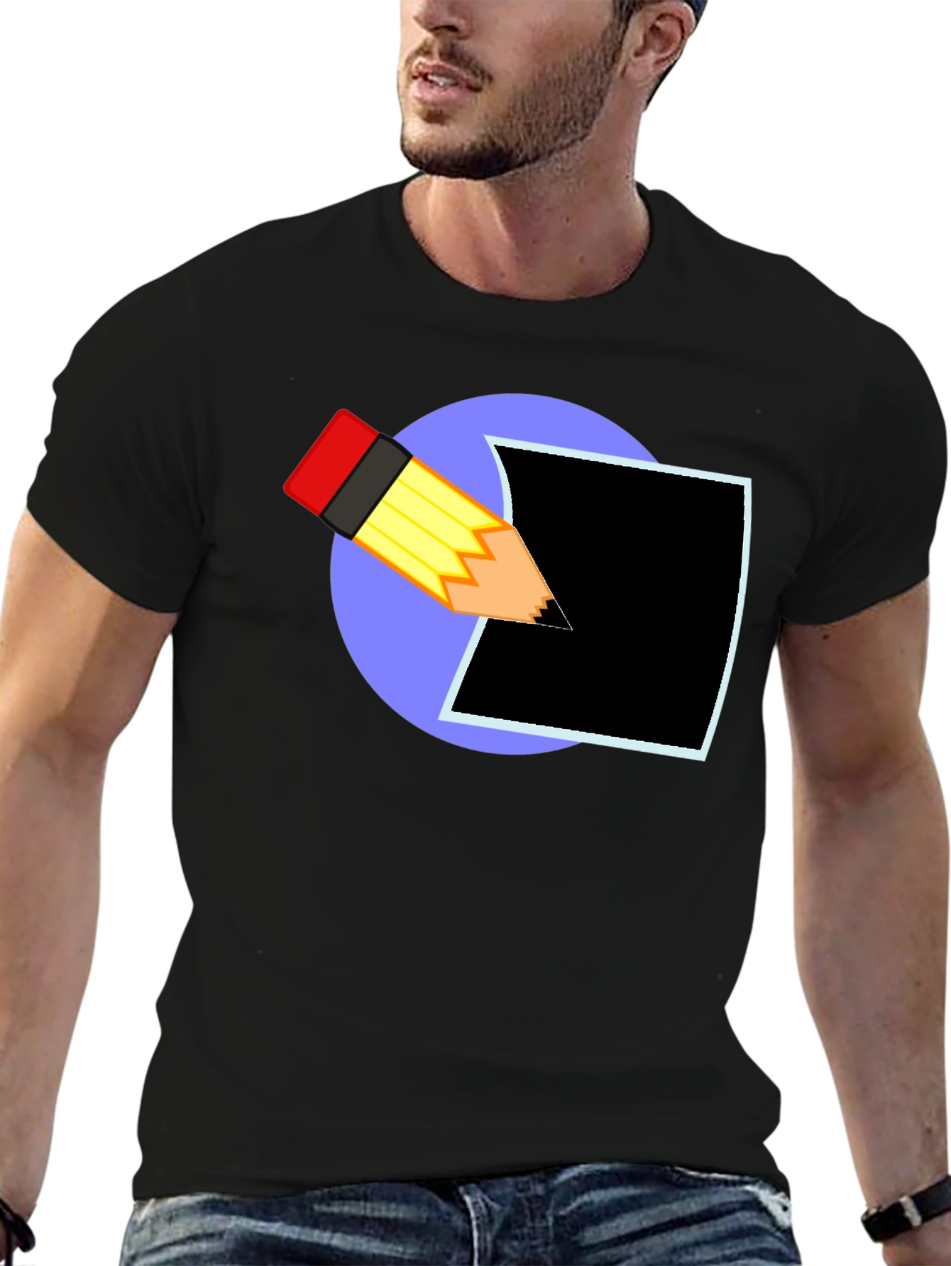 Creative Pencil Design Black T-Shirt