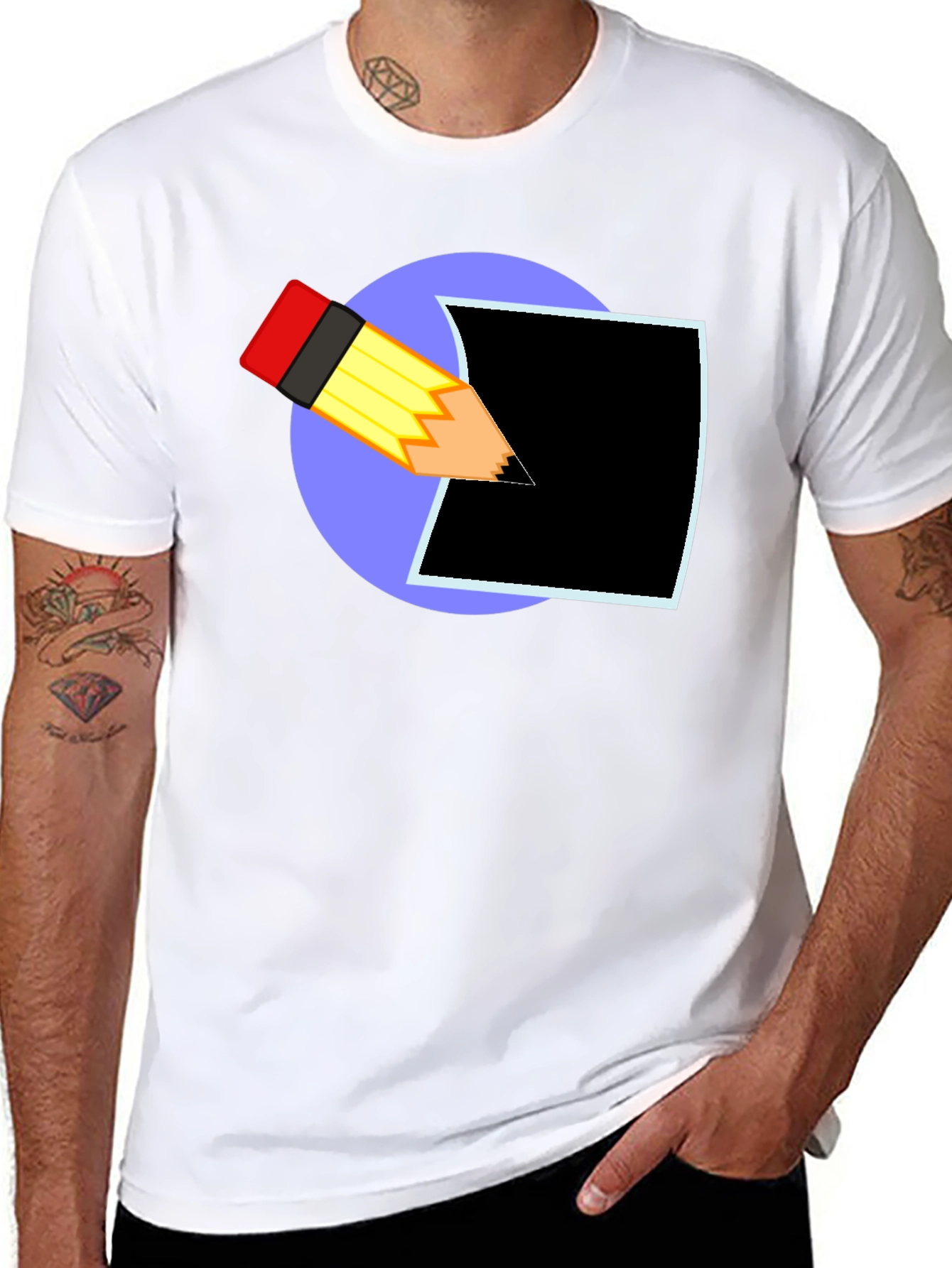 Creative Pencil Design Black T-Shirt