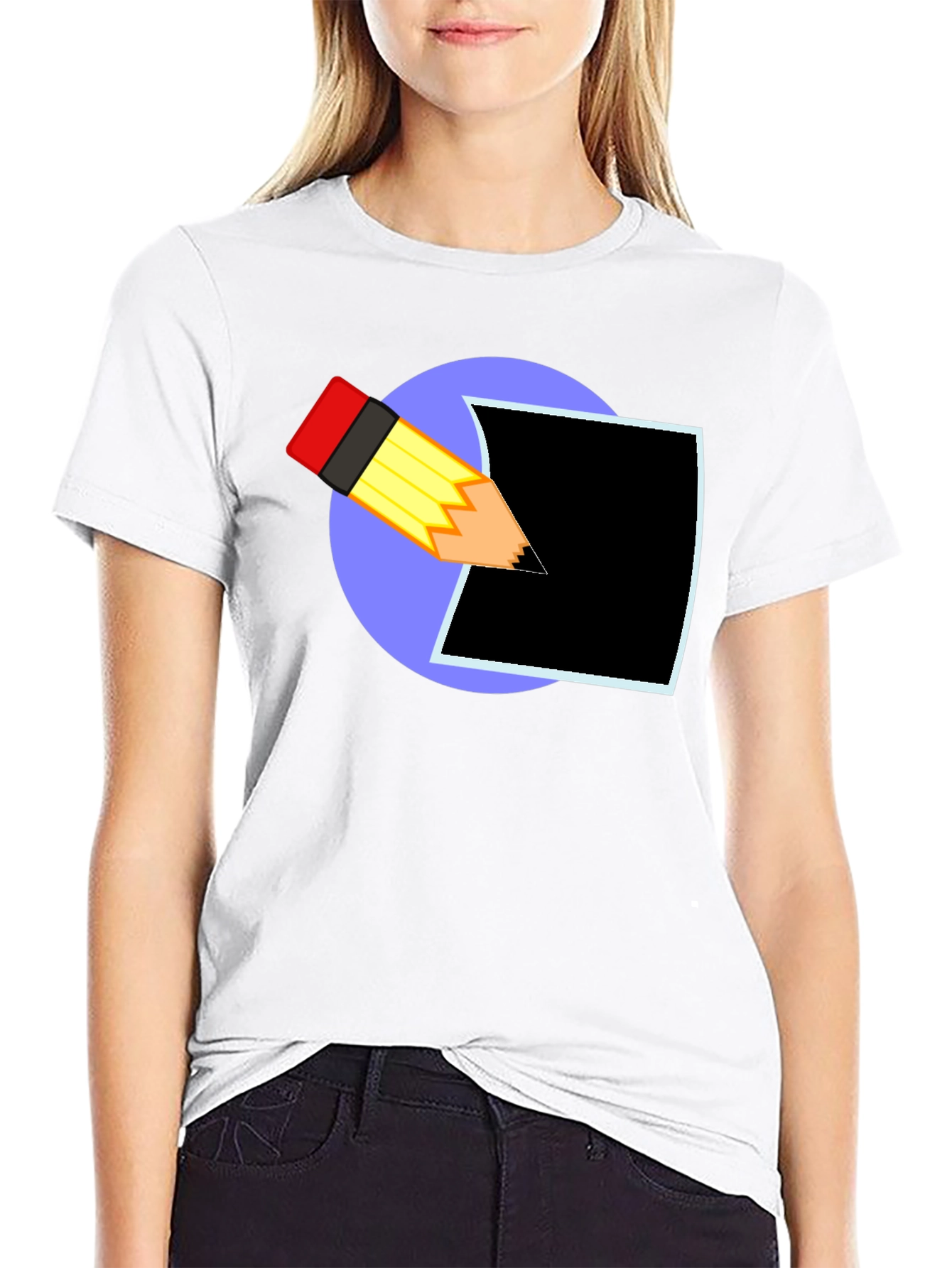 Creative Pencil Design Black T-Shirt