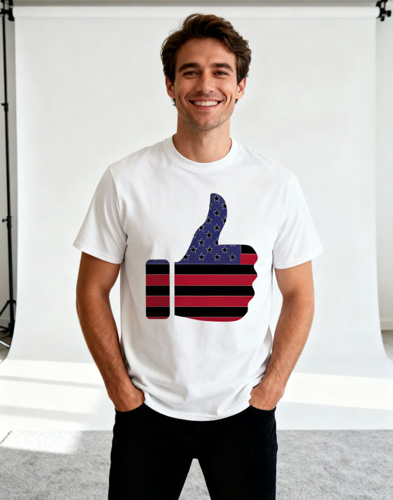 American Flag Thumbs Up Graphic T-Shirt - Trendy Patriotic Casual Tee