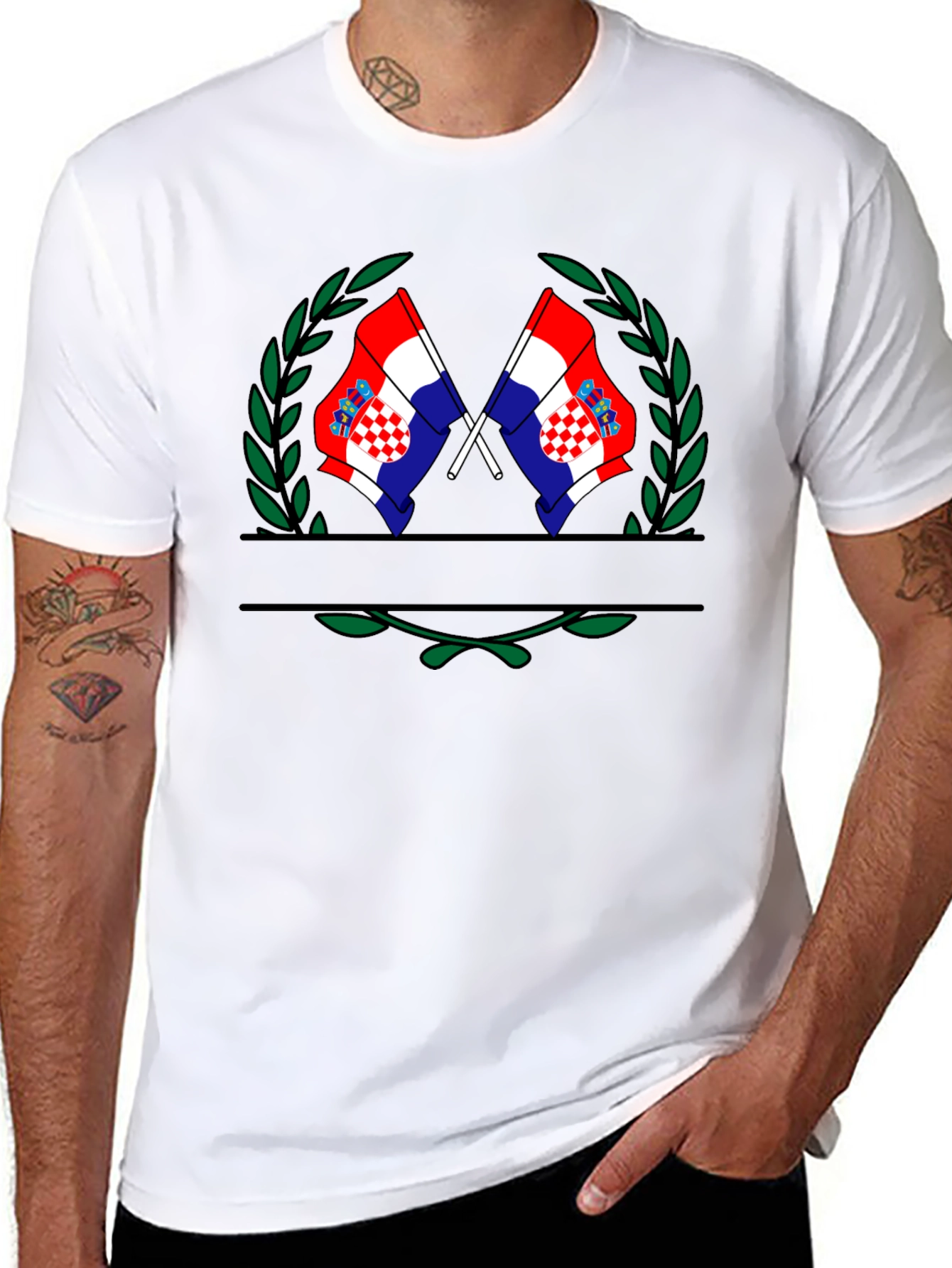 Croatian Flag T-Shirt - Black Tee with Laurel Design