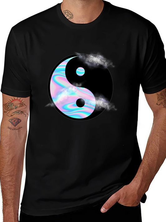 Yin Yang T-Shirt: Holographic Design Black Tee