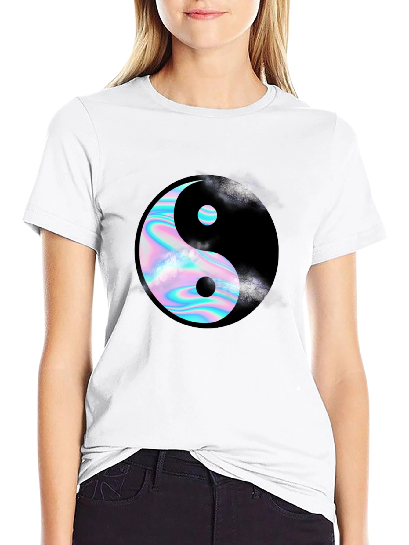 Yin Yang T-Shirt: Holographic Design Black Tee