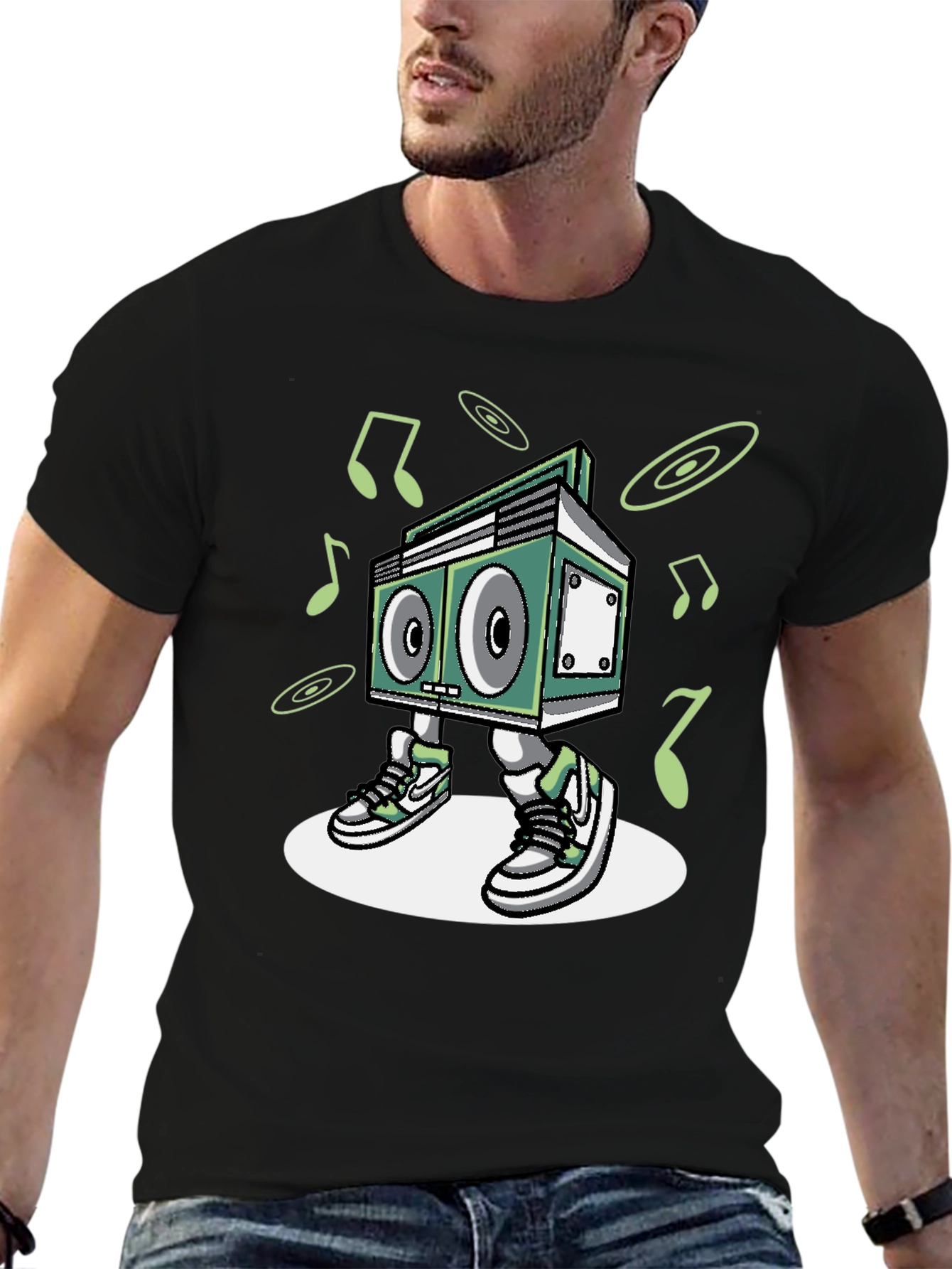 Cool Boombox Character Graphic T-Shirt
