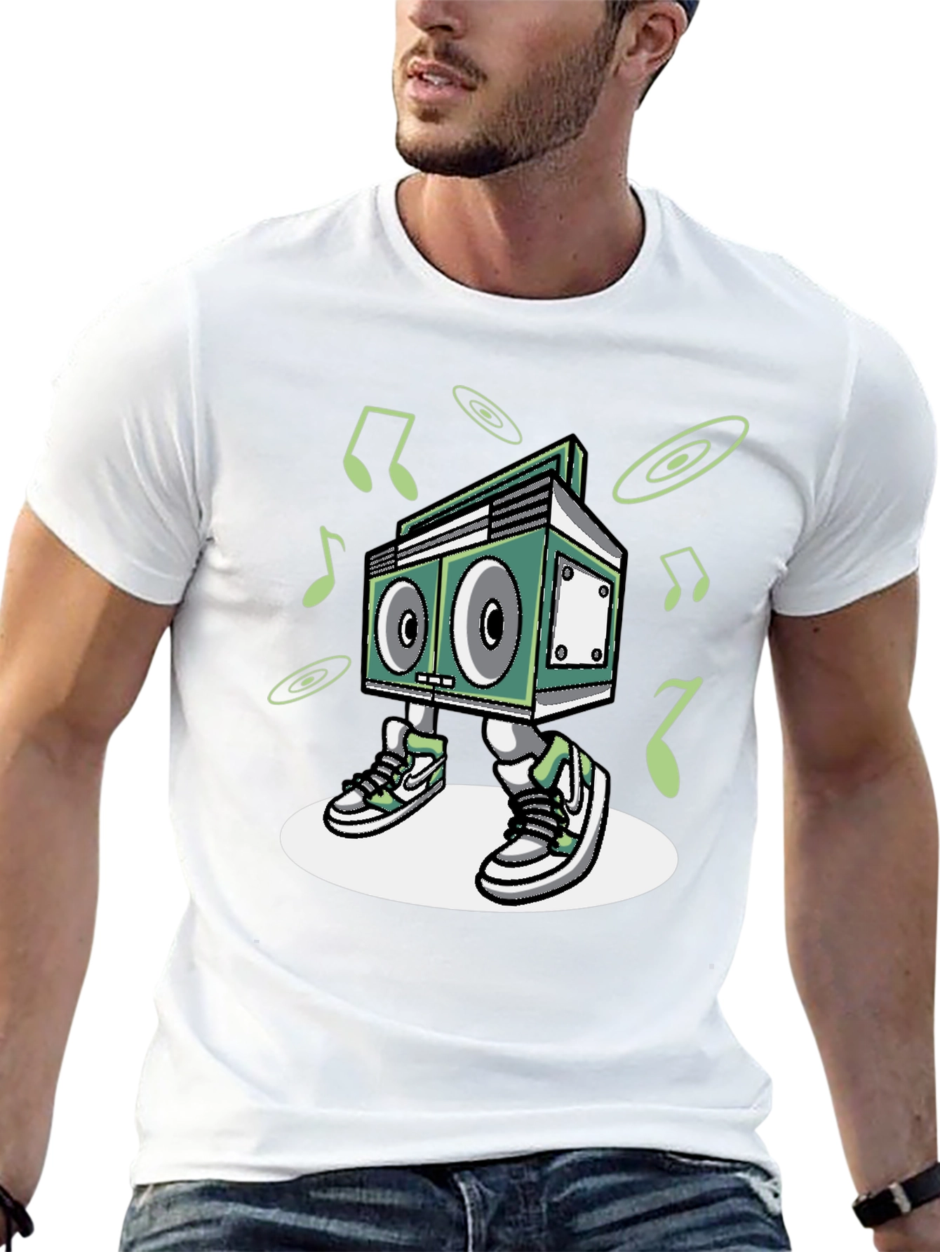 Cool Boombox Character Graphic T-Shirt