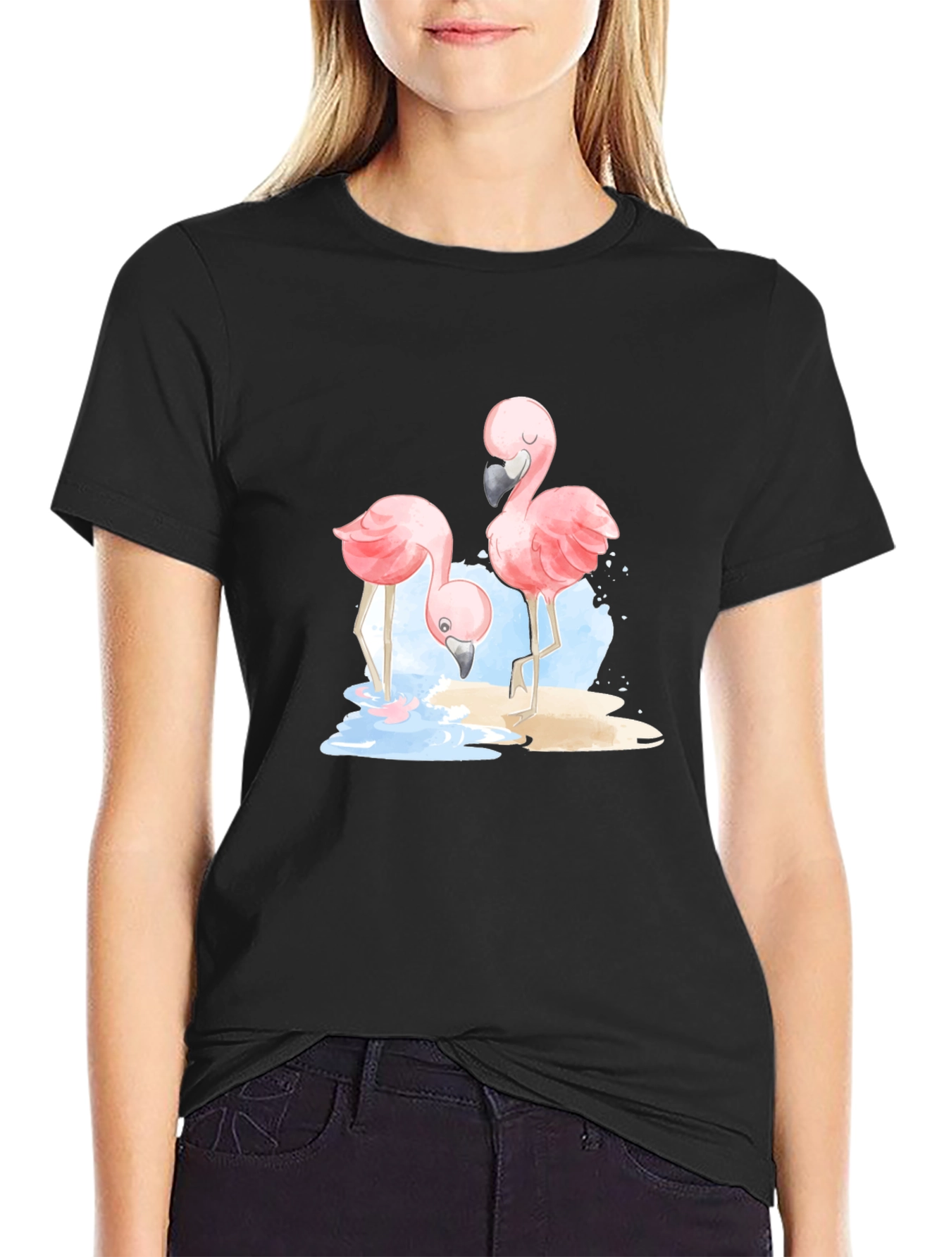 Flamingo Graphic Black T-Shirt