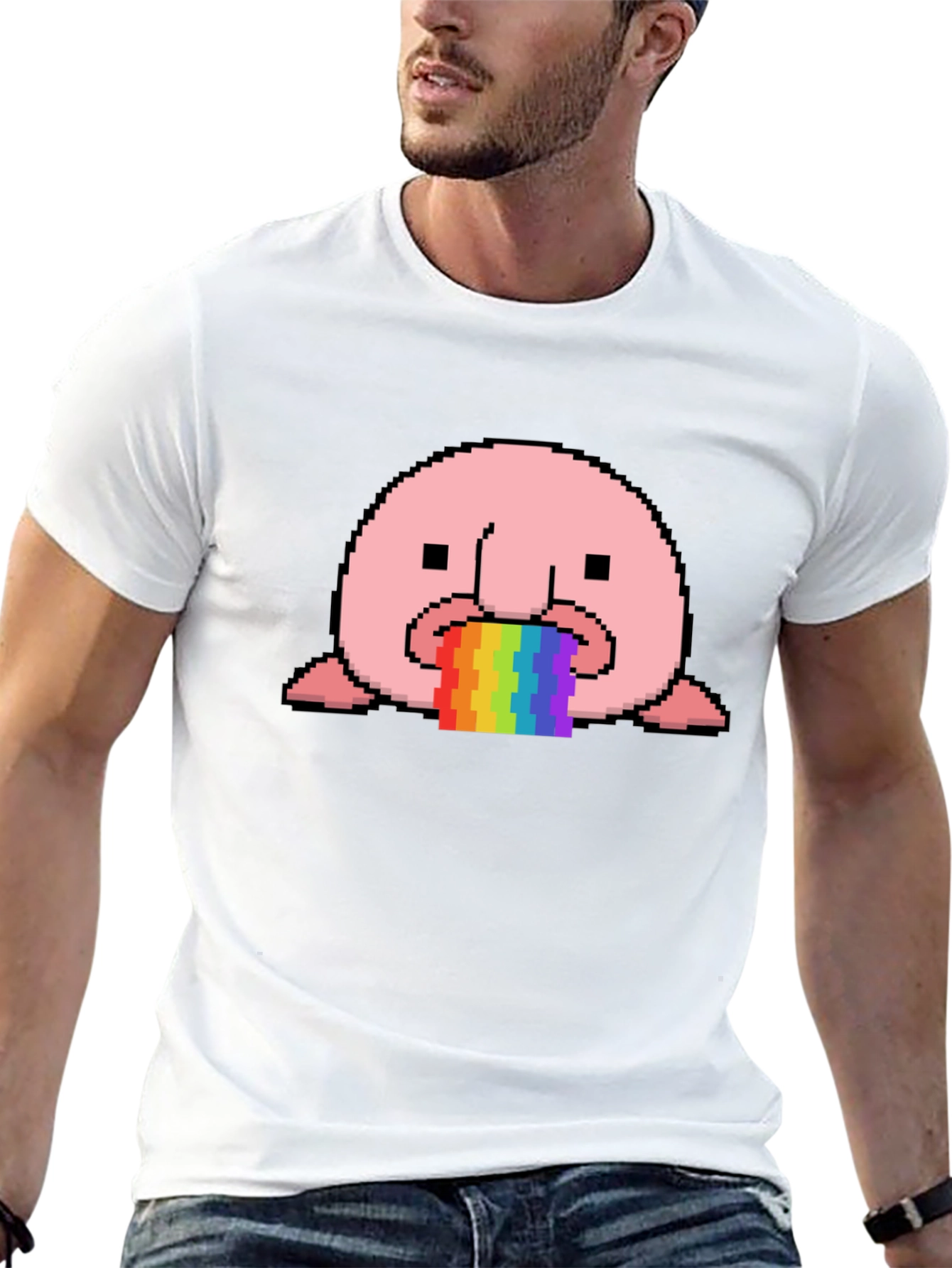 Blobfish Rainbow Vomit T-Shirt - Funny Pixel Art Tee