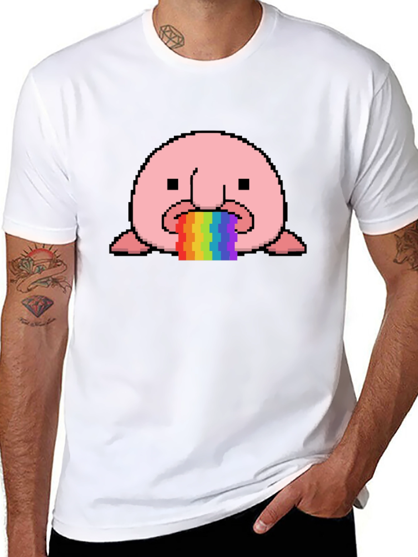Blobfish Rainbow Vomit T-Shirt - Funny Pixel Art Tee