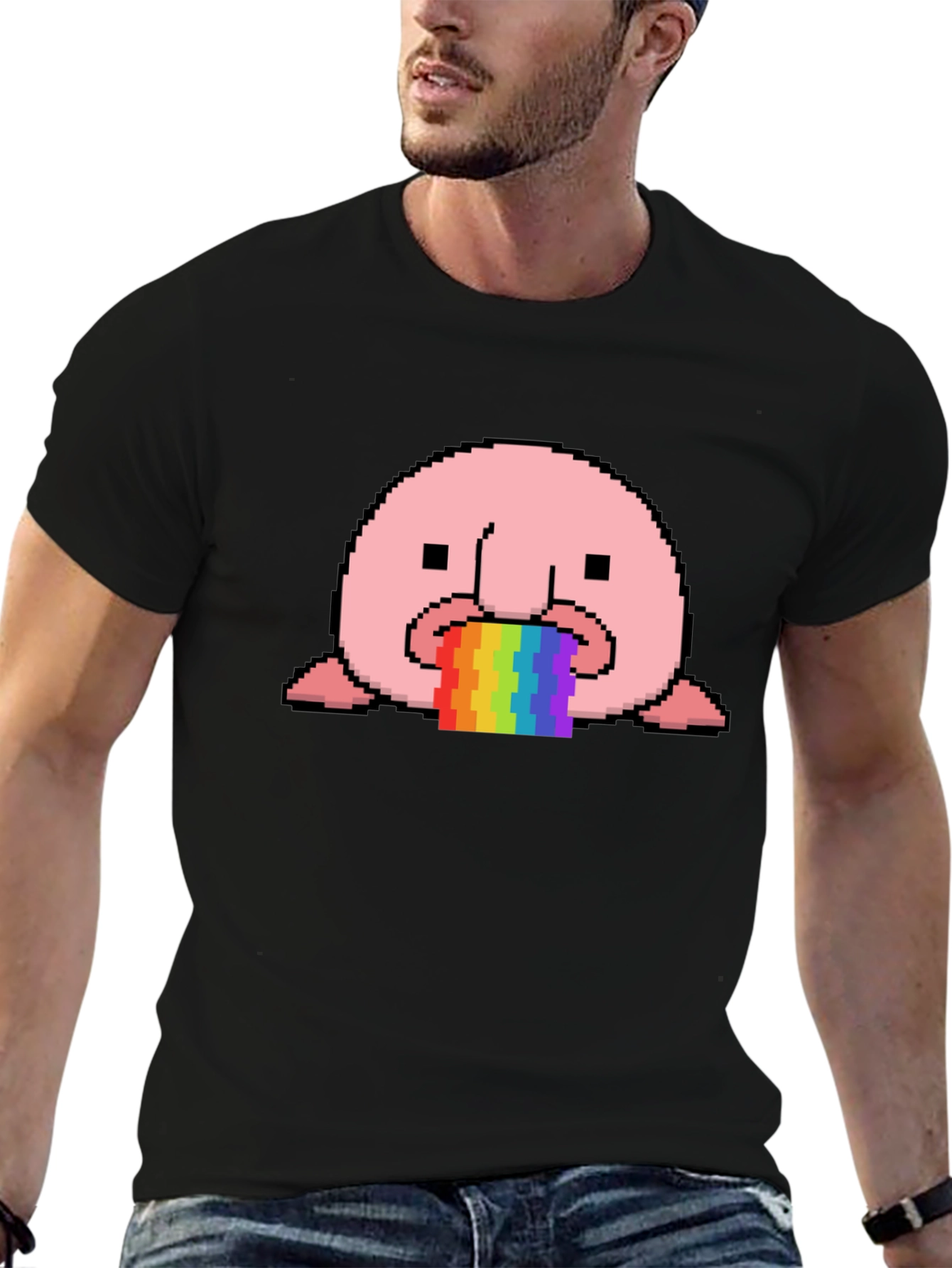 Blobfish Rainbow Vomit T-Shirt - Funny Pixel Art Tee