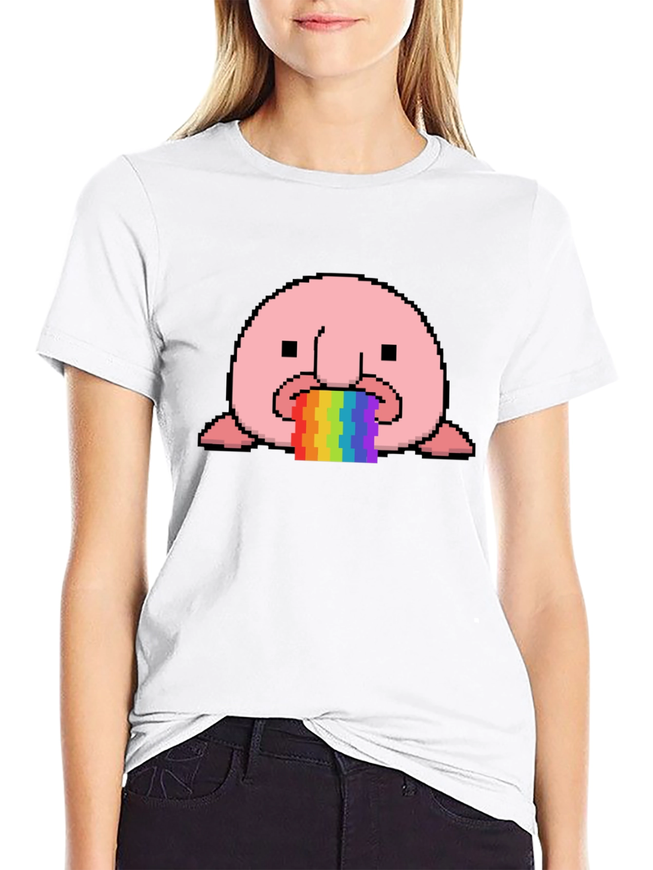 Blobfish Rainbow Vomit T-Shirt - Funny Pixel Art Tee