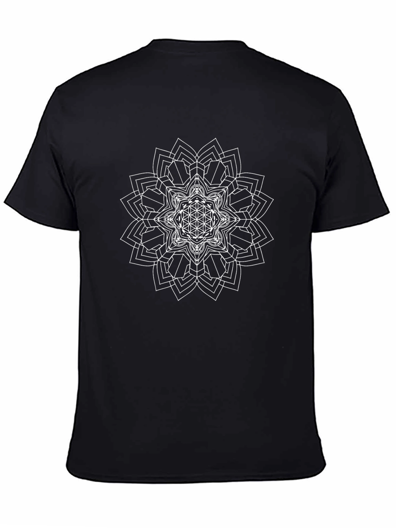 Geometric Mandala Graphic Tee - Black Cotton Blend