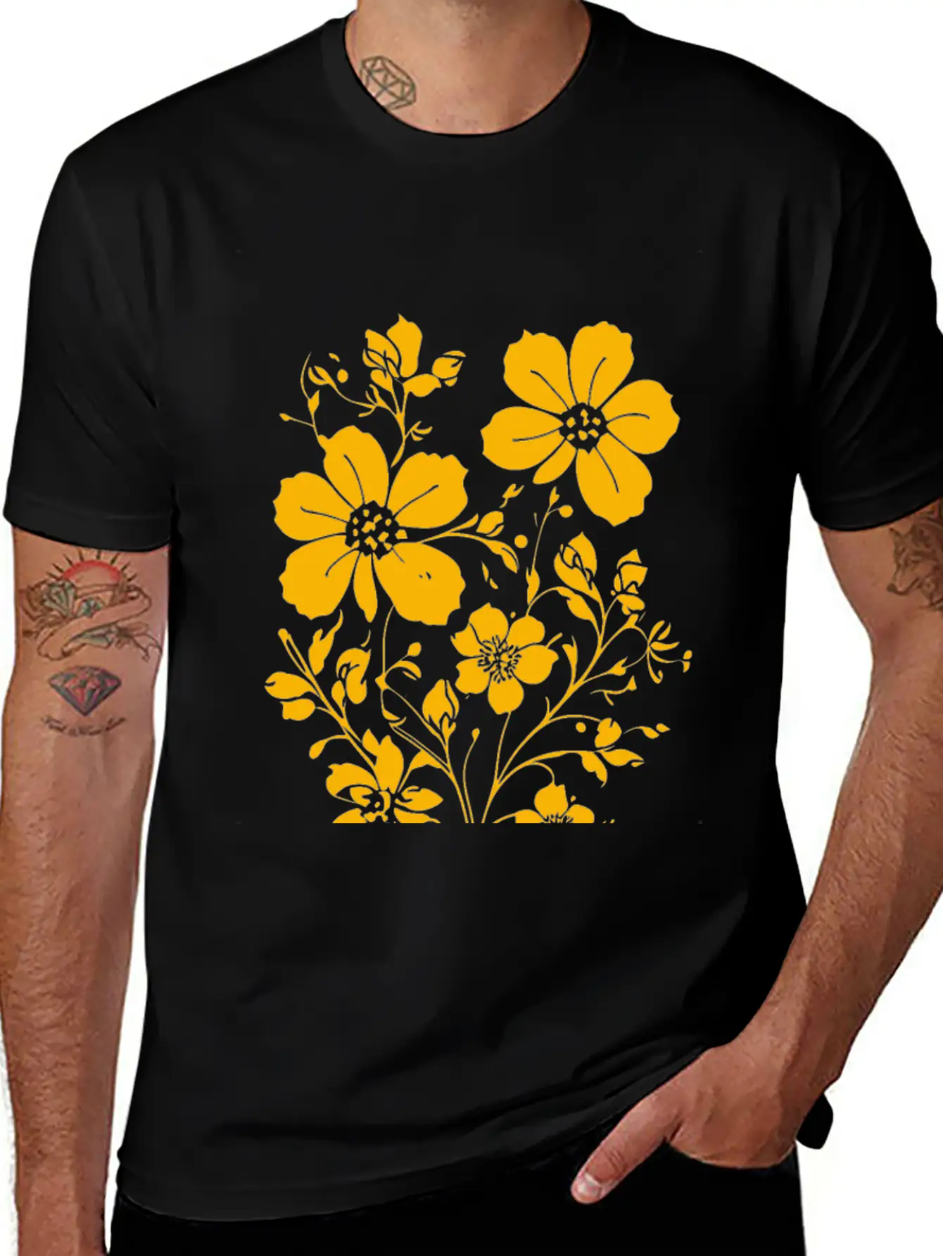Fild Flowers Ink Drawing Yellow Unisex Casual T-Shirt – Clean Design For Daily Comfort