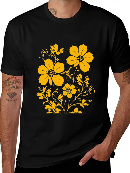 Fild Flowers Ink Drawing Yellow Unisex Casual T-Shirt – Clean Design For Daily Comfort