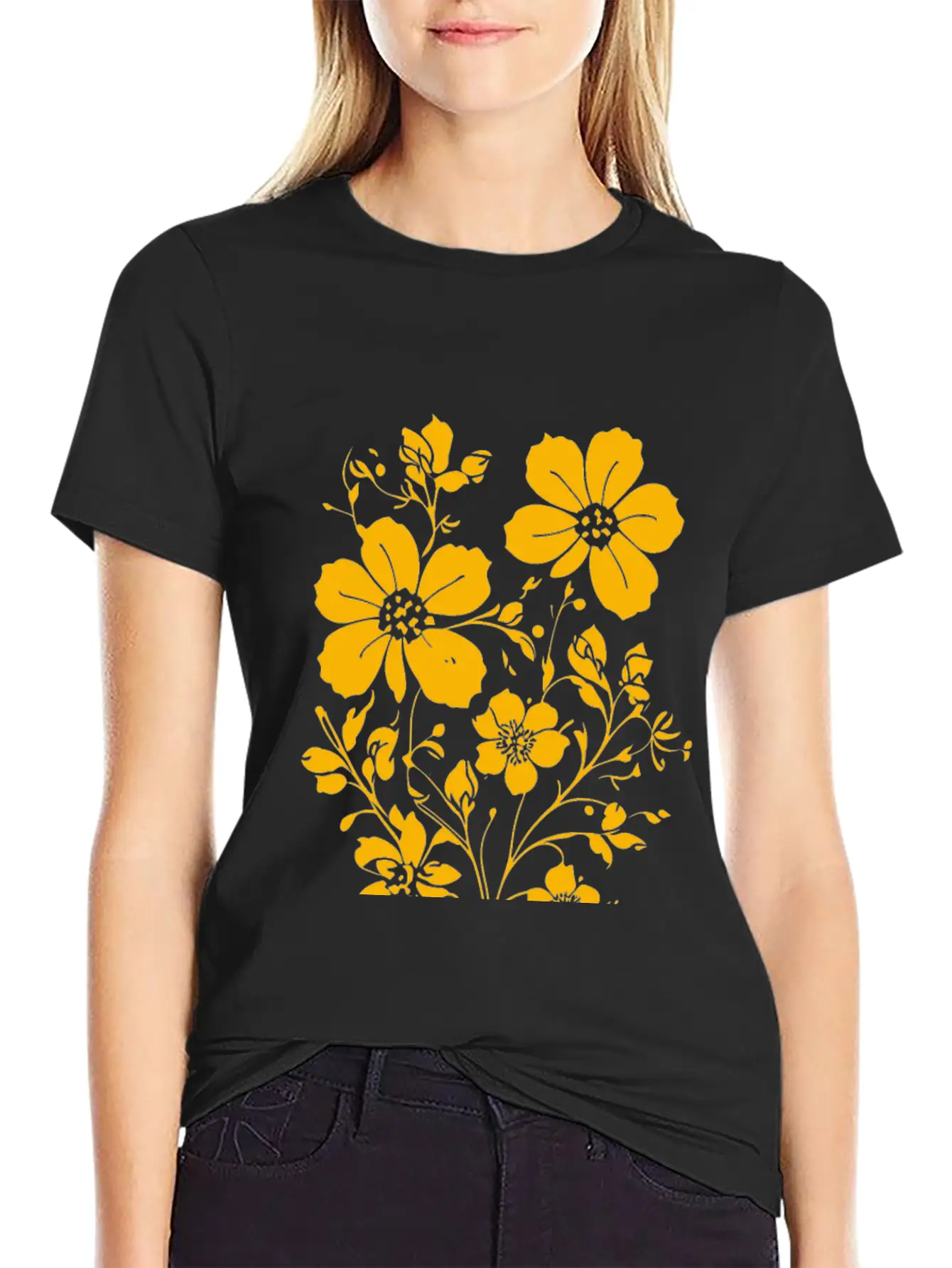 Fild Flowers Ink Drawing Yellow Unisex Casual T-Shirt – Clean Design For Daily Comfort